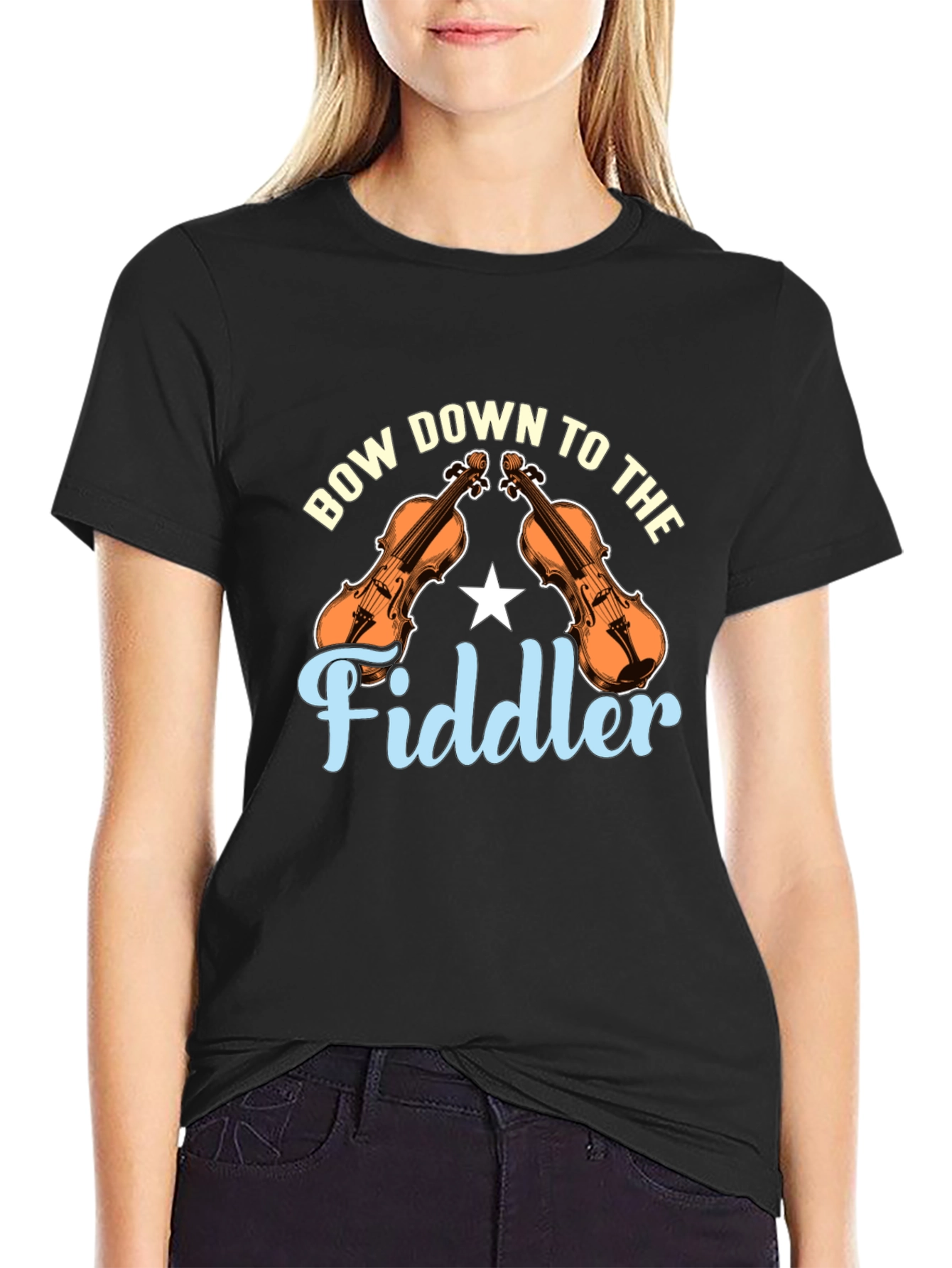 Bow Down to the Fiddler Black T-Shirt