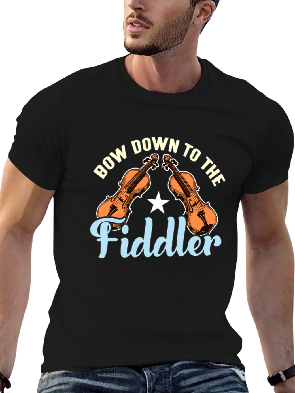 Bow Down to the Fiddler Black T-Shirt