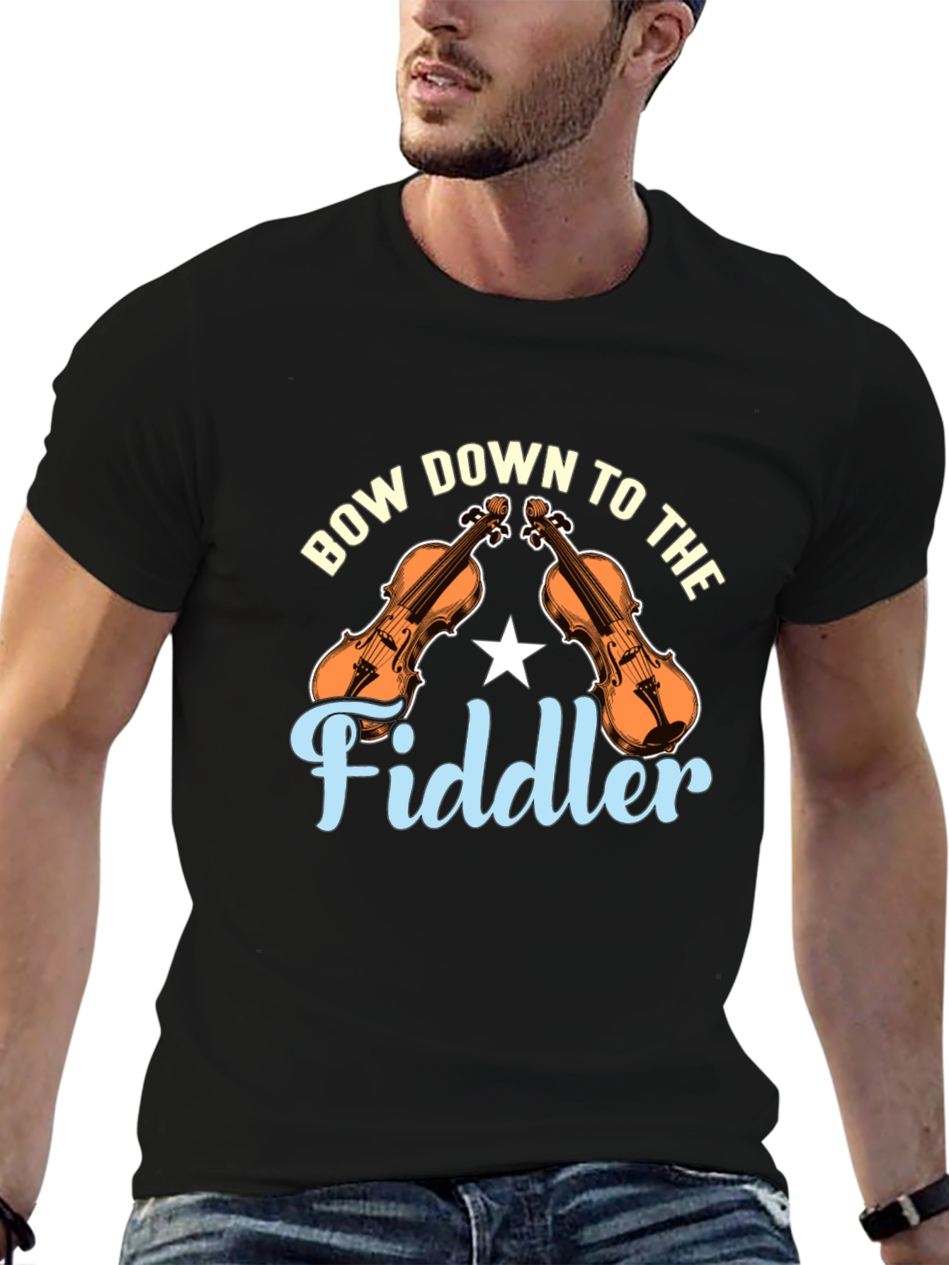 Bow Down to the Fiddler Black T-Shirt