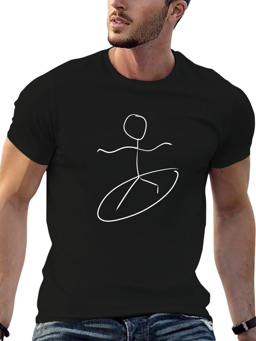 Surfer Stick Figure Graphic Tee - Cool Black T-Shirt