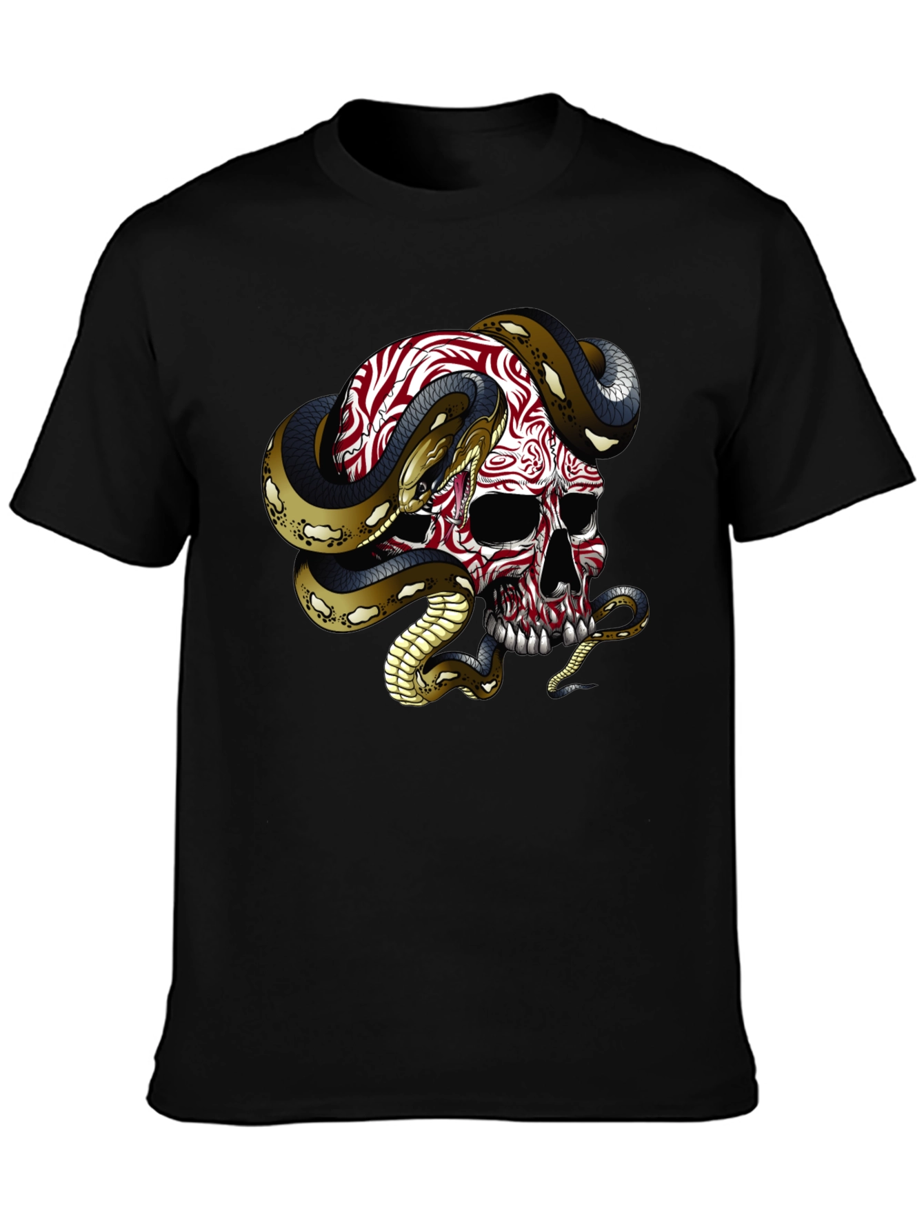 Skull & Snake Graphic Tee - Mens Black Cotton T-Shirt