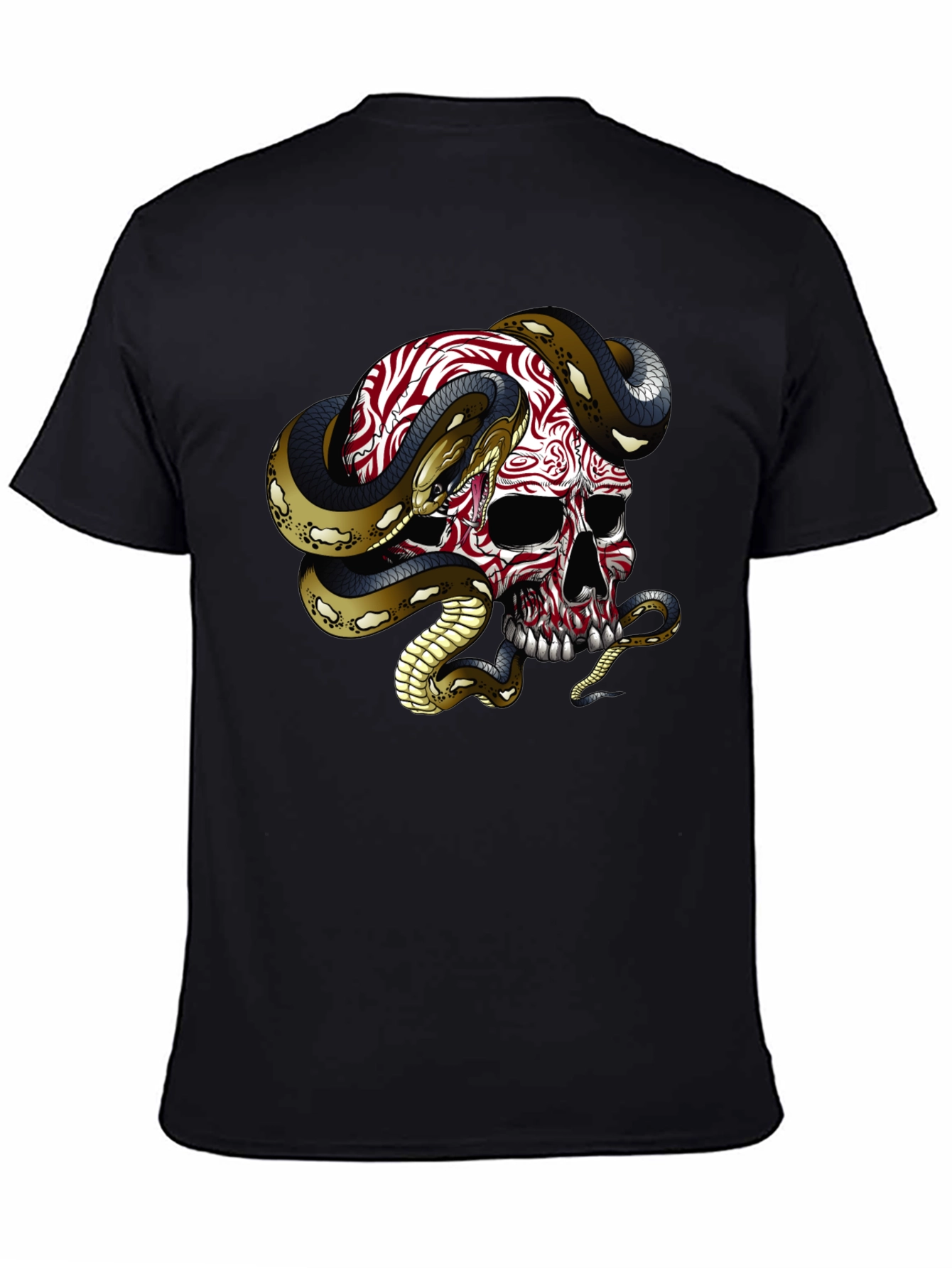 Skull & Snake Graphic Tee - Mens Black Cotton T-Shirt