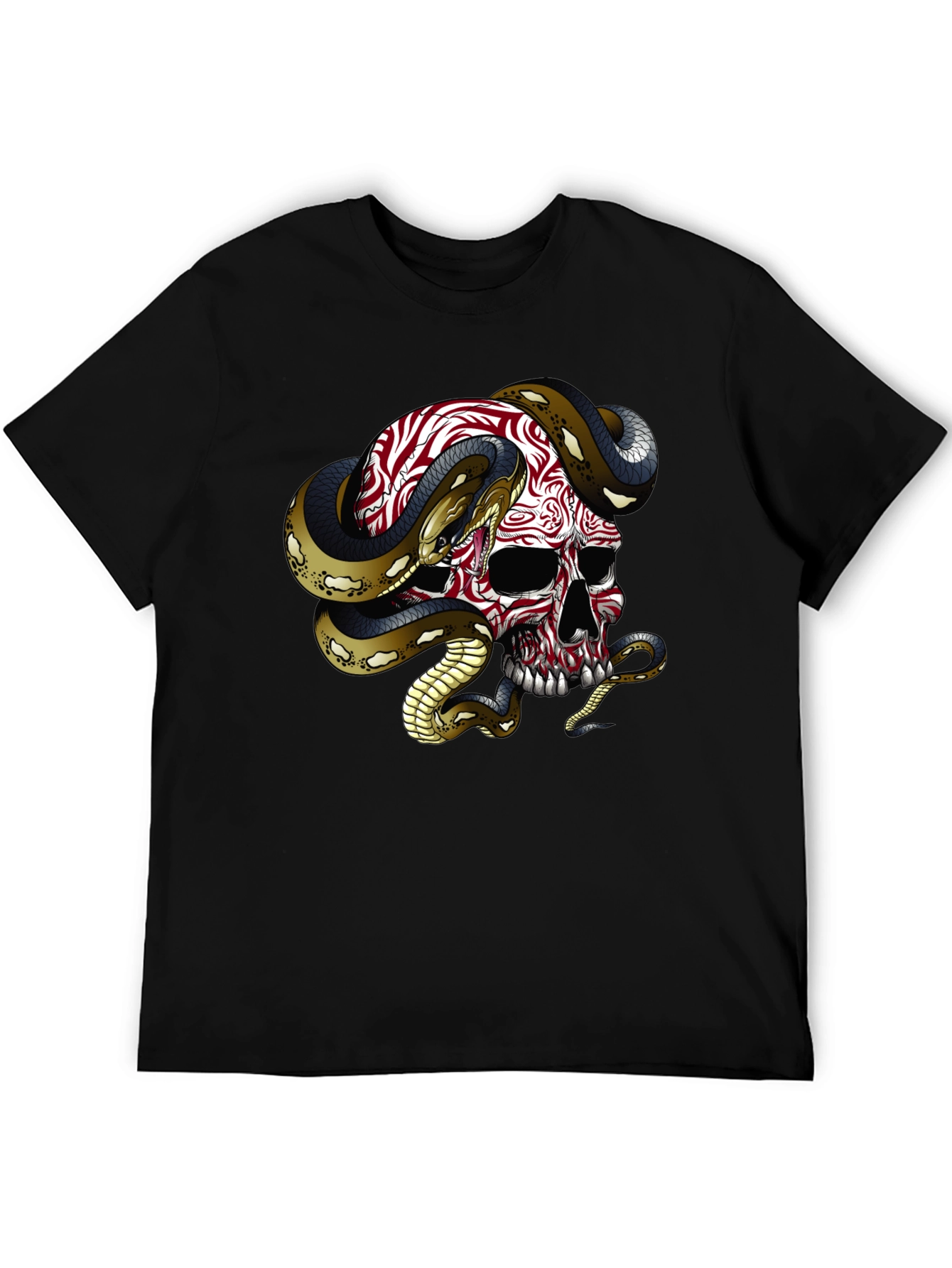 Skull & Snake Graphic Tee - Mens Black Cotton T-Shirt