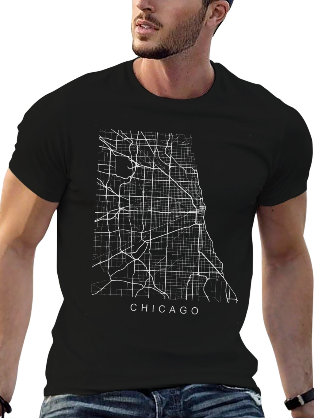 Chicago Map Graphic Tee - Black Cityscape T-Shirt