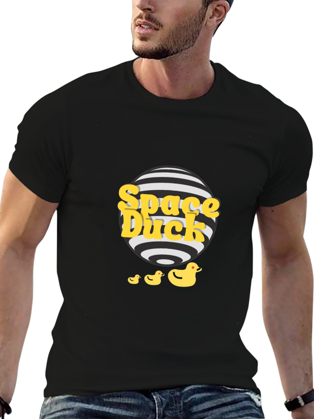 Space Duck Graphic Tee - Quirky Black T-Shirt