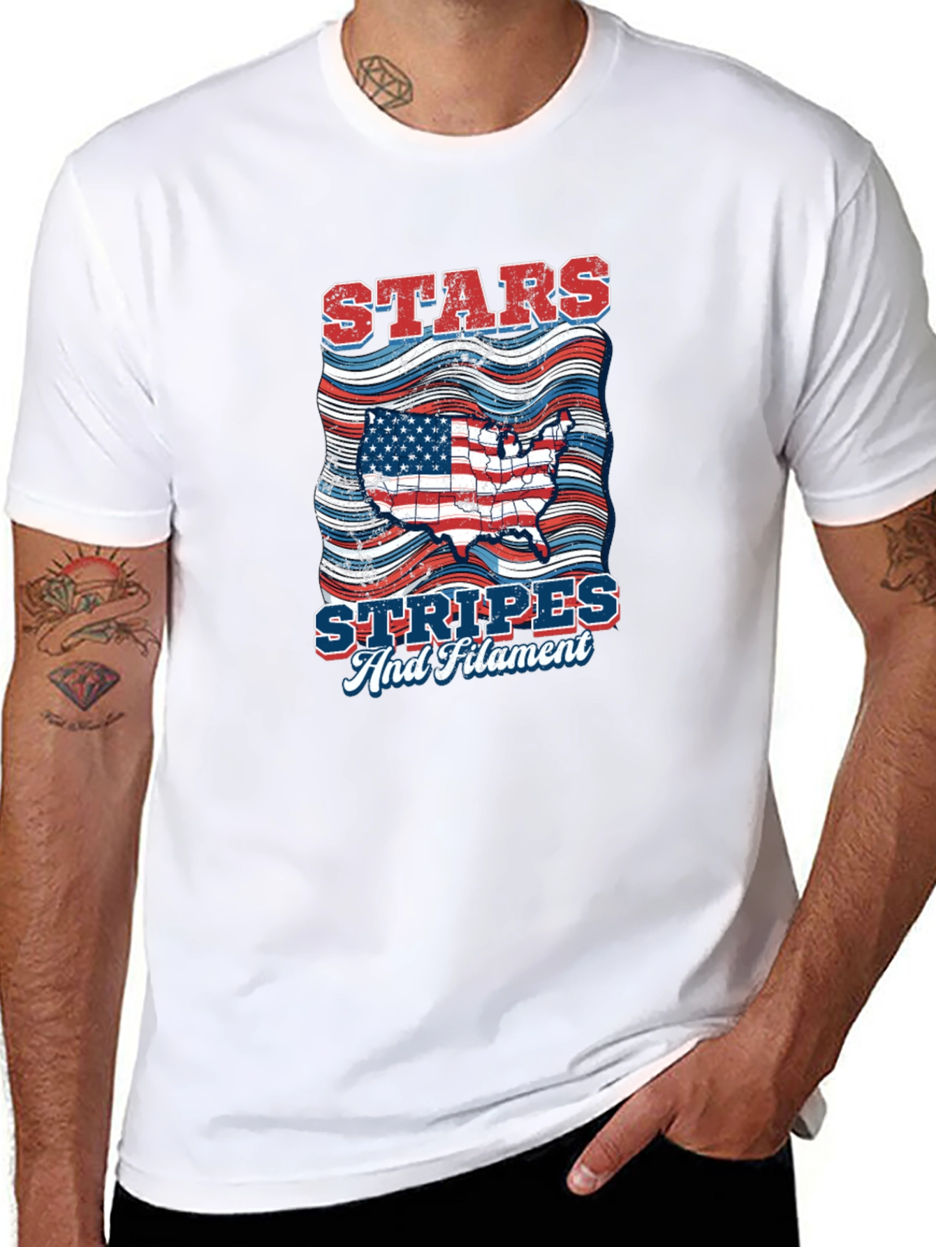 Stars Stripes & Filament Patriotic T-Shirt