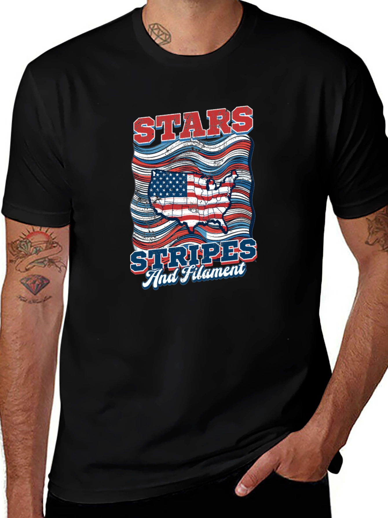 Stars Stripes & Filament Patriotic T-Shirt
