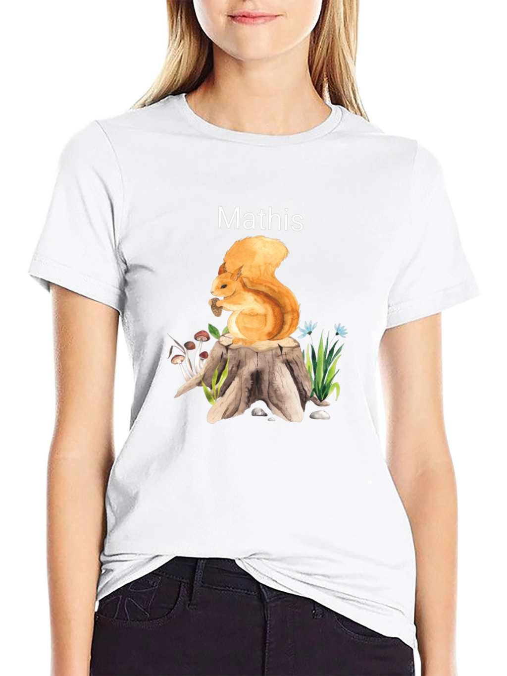 Squirrel on Stump T-Shirt - Personalized Name Option