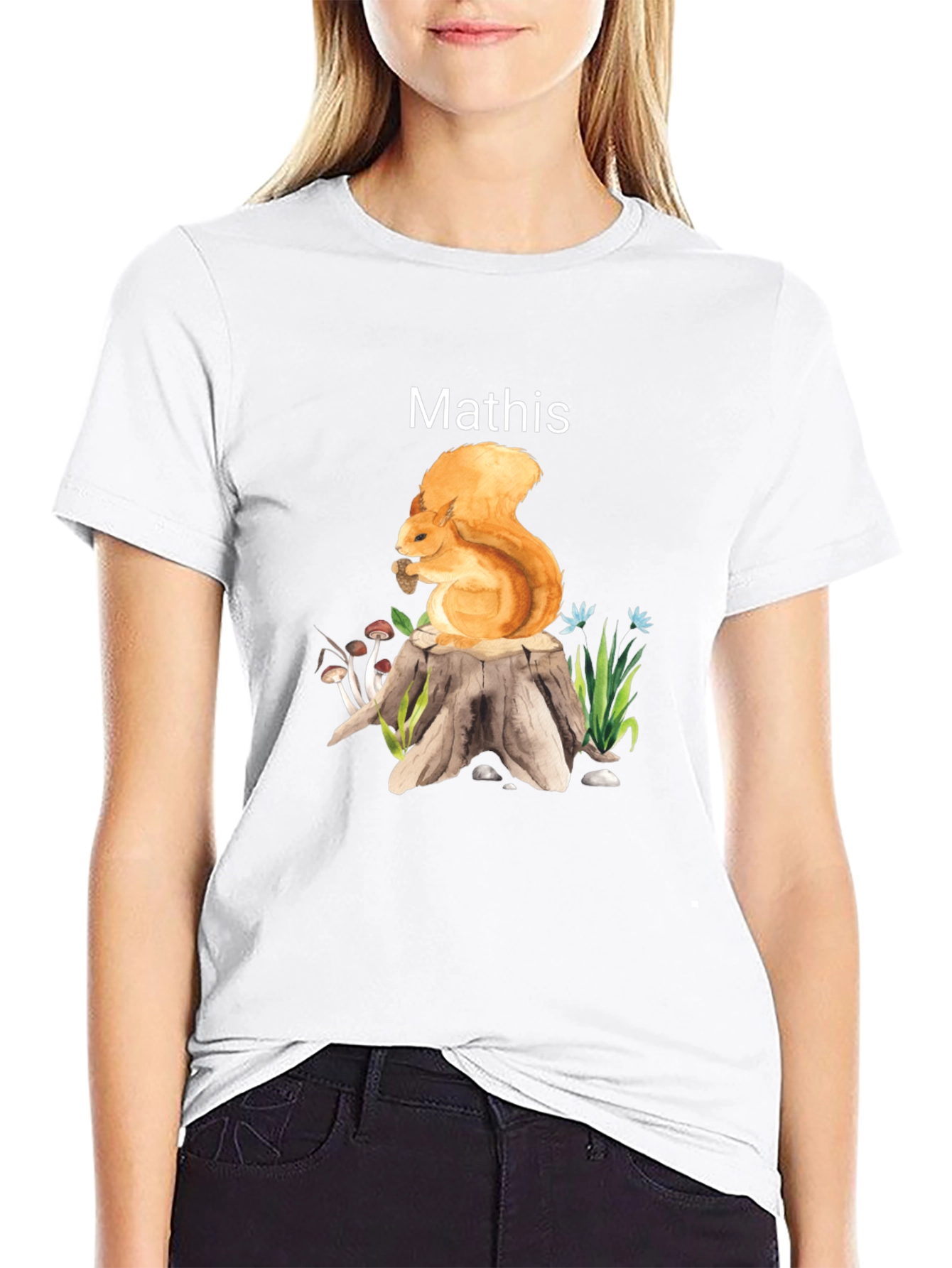 Squirrel on Stump T-Shirt - Personalized Name Option