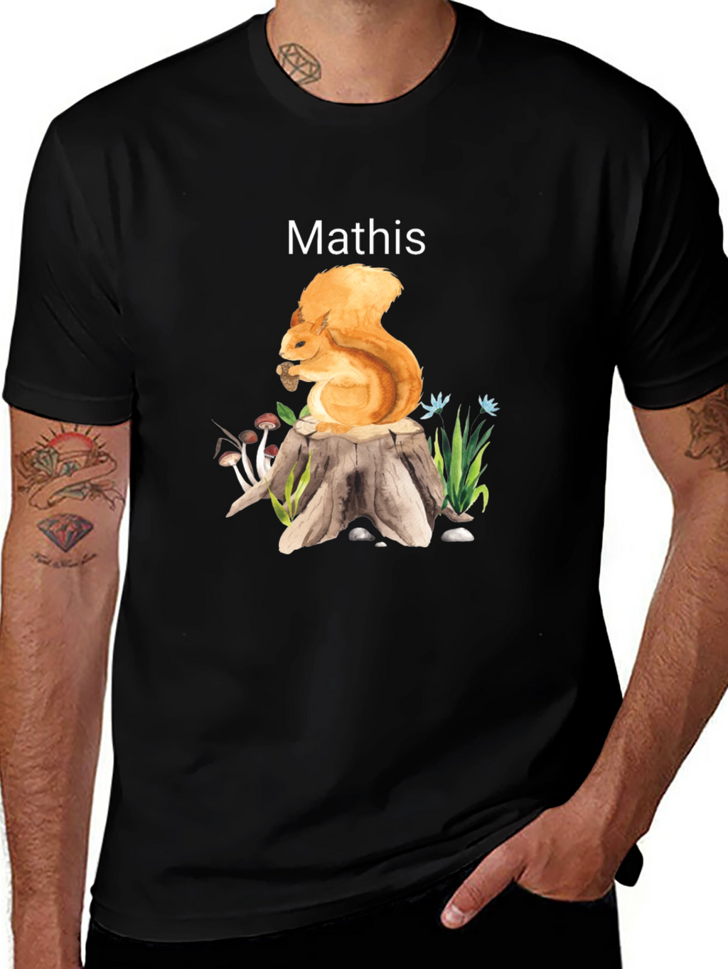 Squirrel on Stump T-Shirt - Personalized Name Option