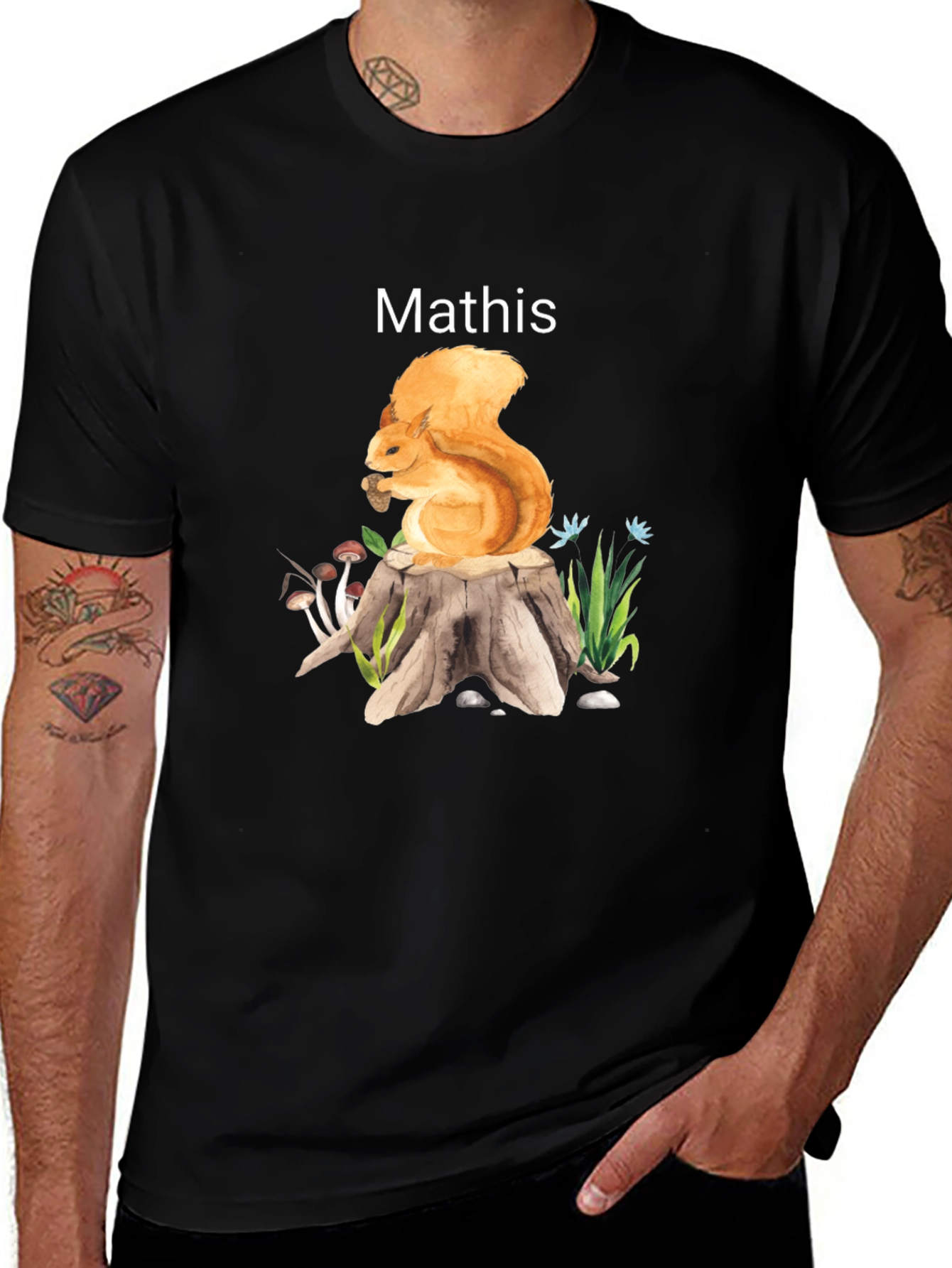 Squirrel on Stump T-Shirt - Personalized Name Option