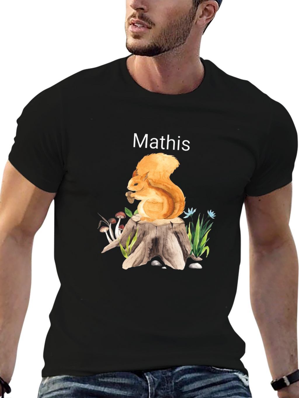 Squirrel on Stump T-Shirt - Personalized Name Option