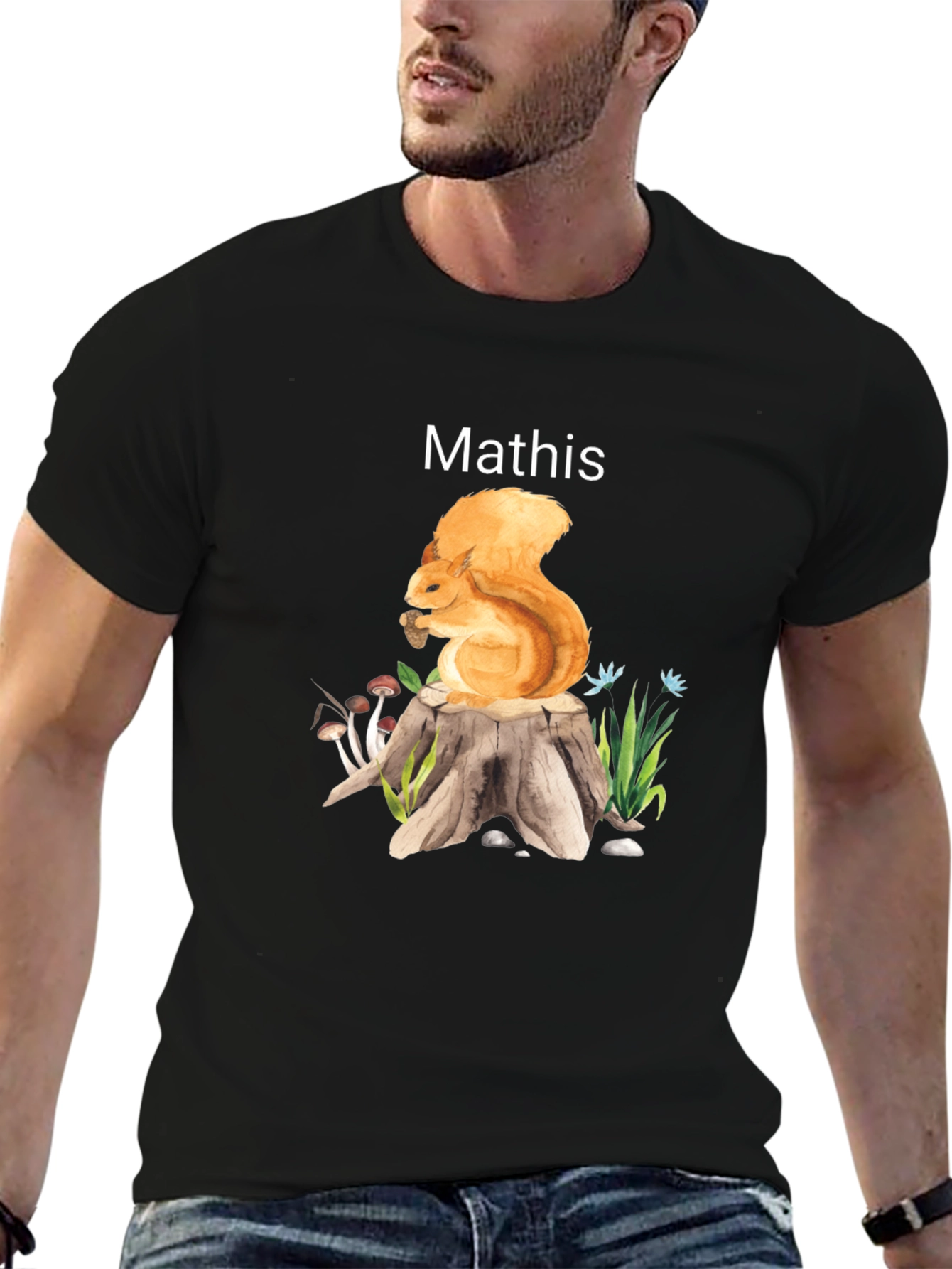 Squirrel on Stump T-Shirt - Personalized Name Option