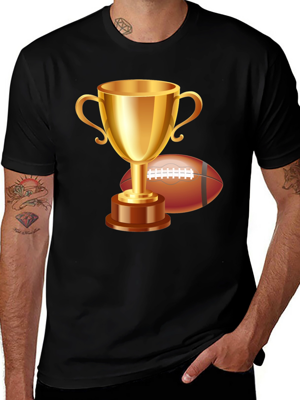 Trophy & Football Graphic T-Shirt - Black