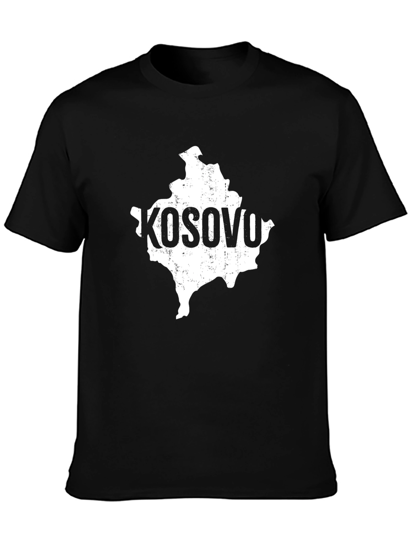 Kosovo Map T-Shirt - Distressed White Print on Black Tee