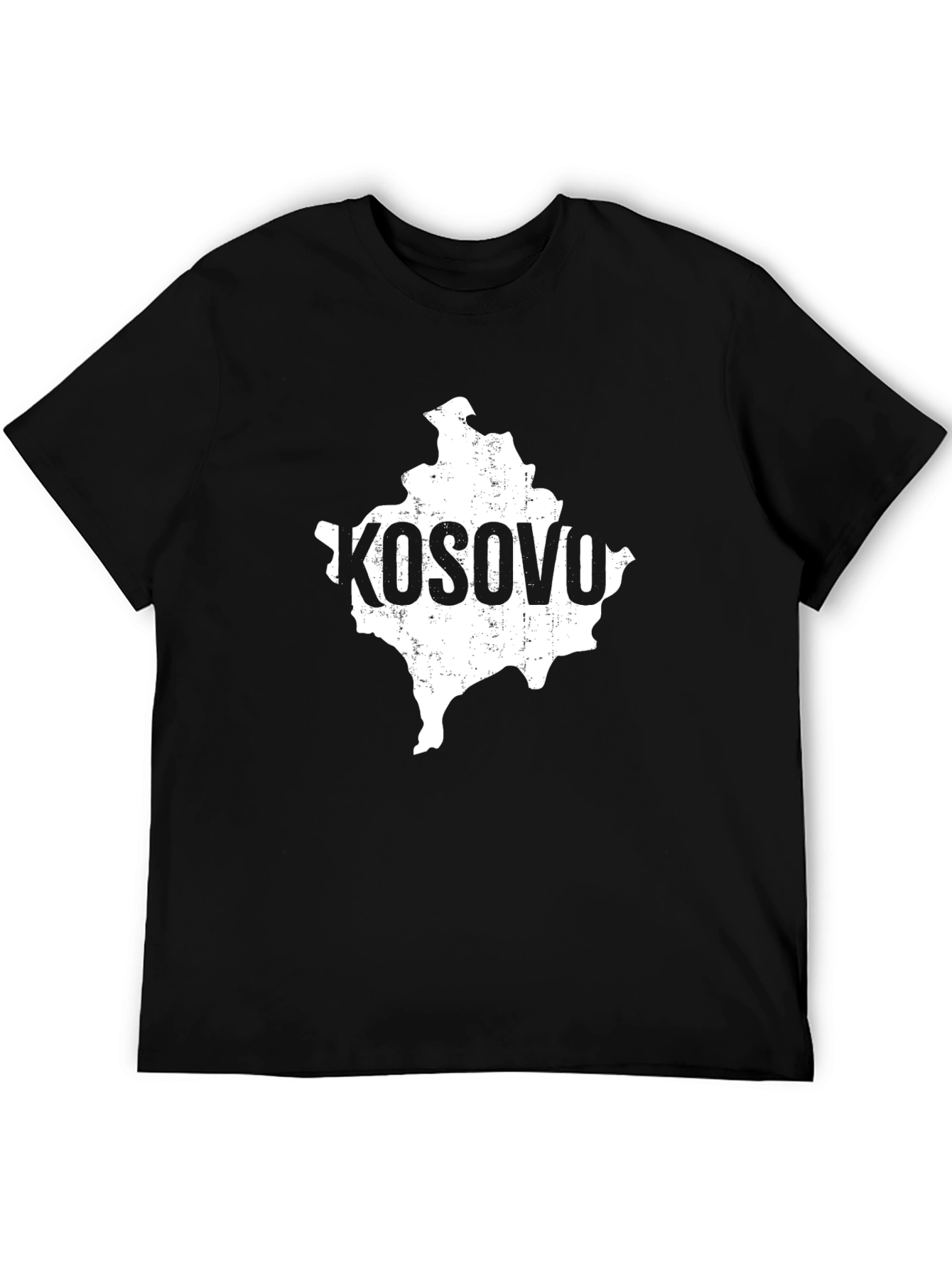 Kosovo Map T-Shirt - Distressed White Print on Black Tee