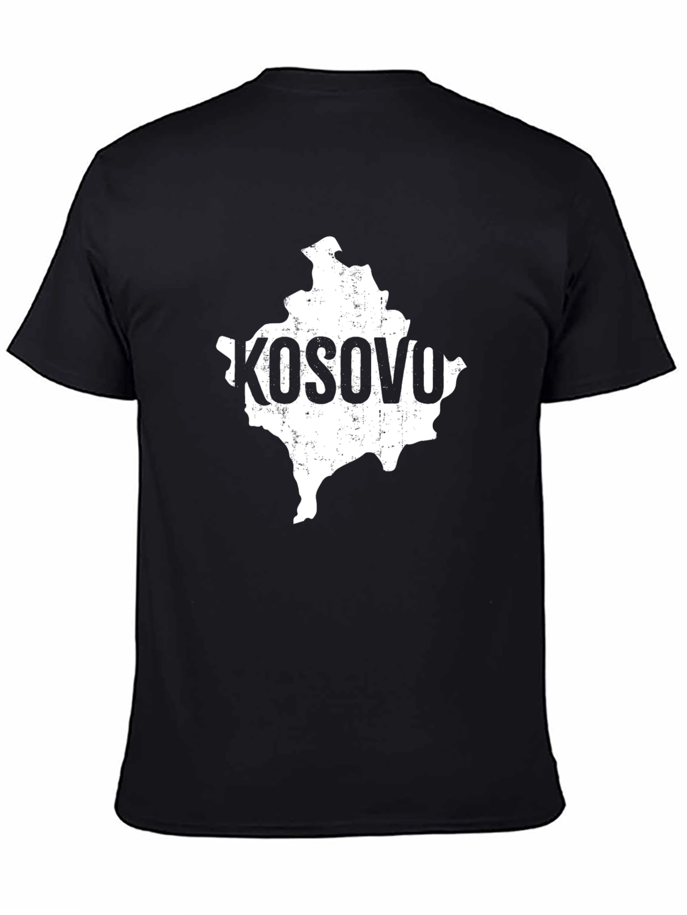 Kosovo Map T-Shirt - Distressed White Print on Black Tee
