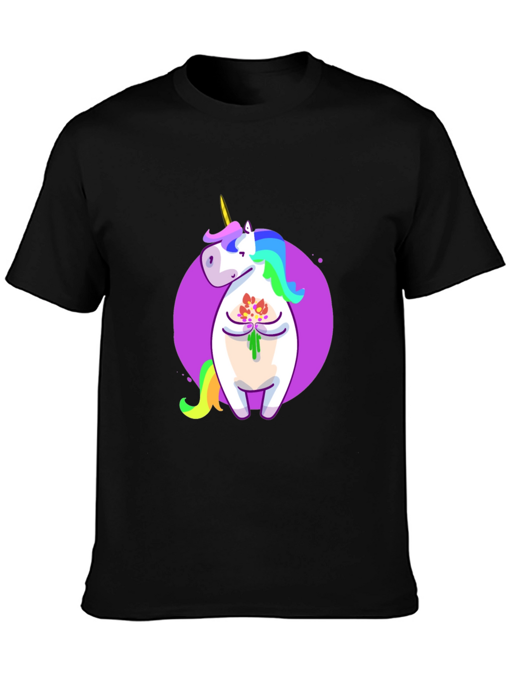 Unicorn Flower Graphic Black T-Shirt