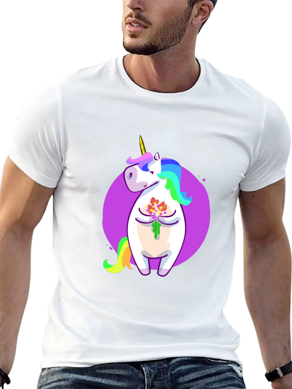 Unicorn Flower Graphic Black T-Shirt