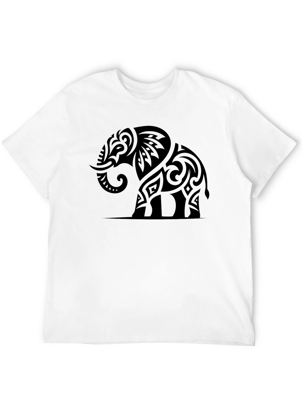 Tribal Elephant Graphic Tee - Black Cotton Casual Shirt