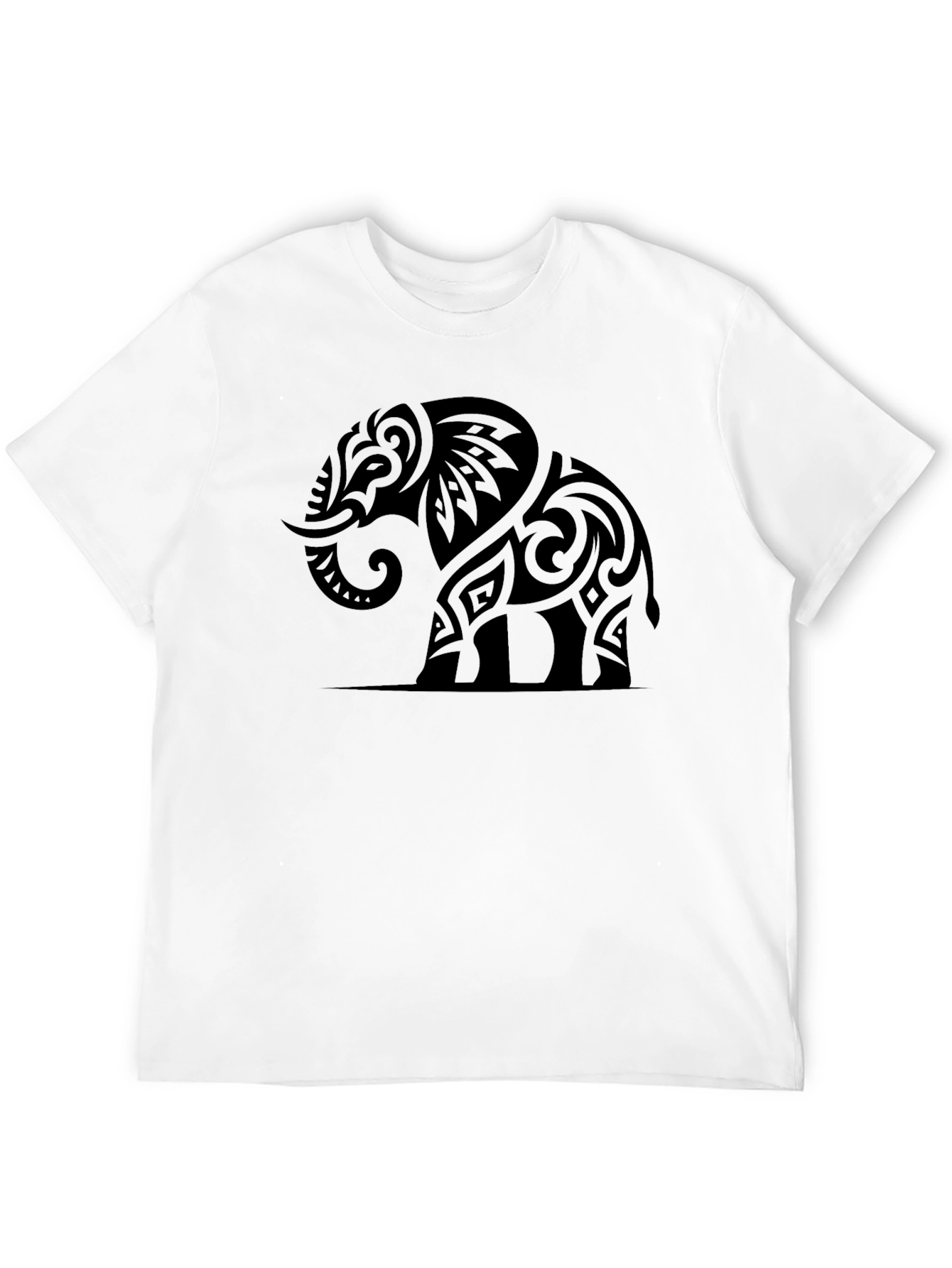 Tribal Elephant Graphic Tee - Black Cotton Casual Shirt