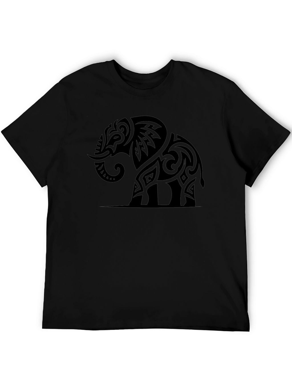 Tribal Elephant Graphic Tee - Black Cotton Casual Shirt