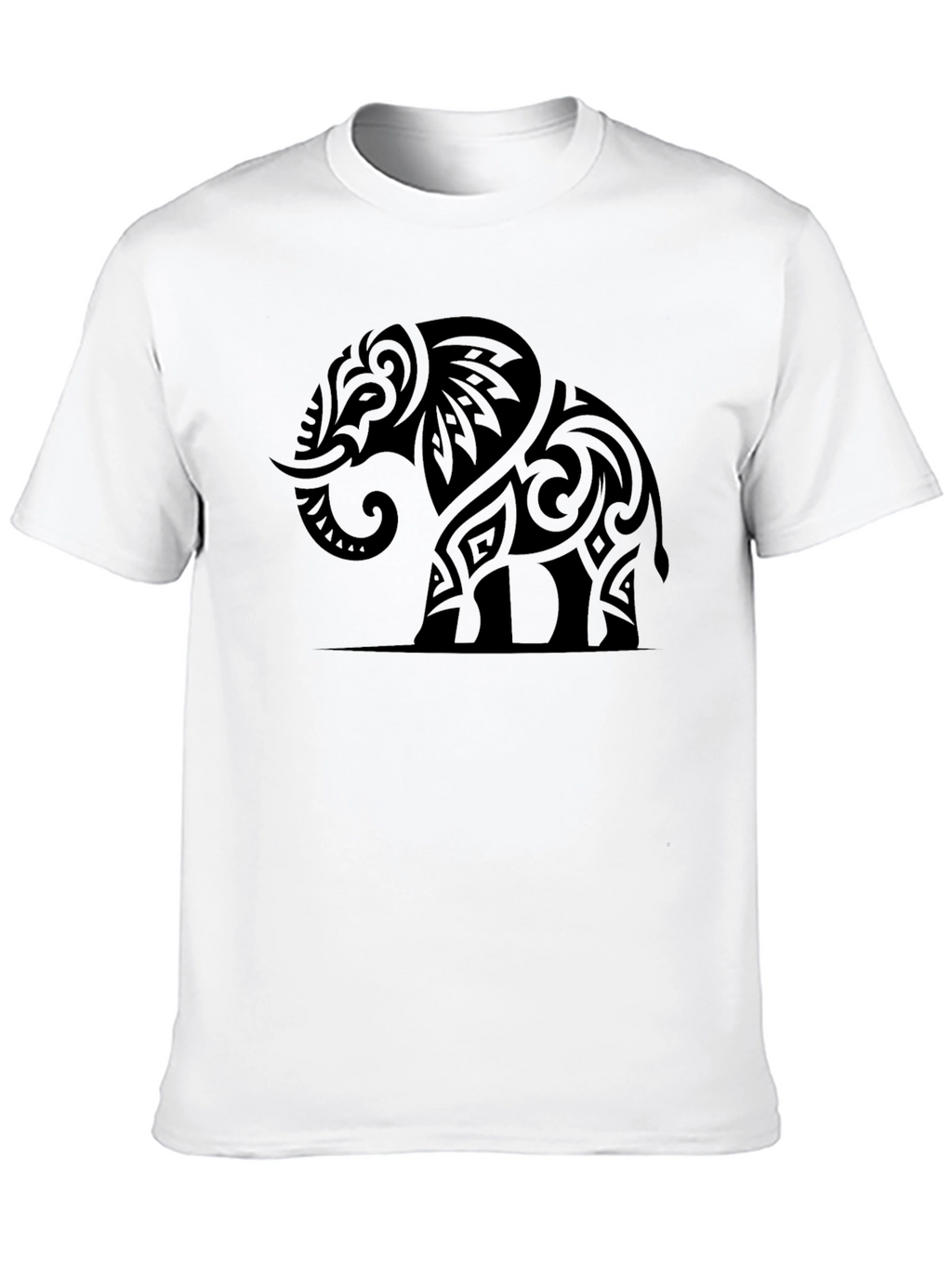 Tribal Elephant Graphic Tee - Black Cotton Casual Shirt