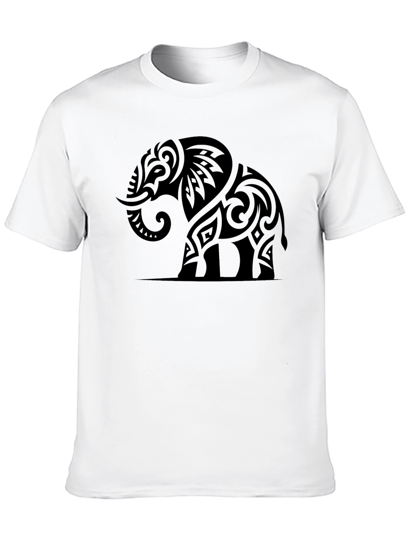 Tribal Elephant Graphic Tee - Black Cotton Casual Shirt