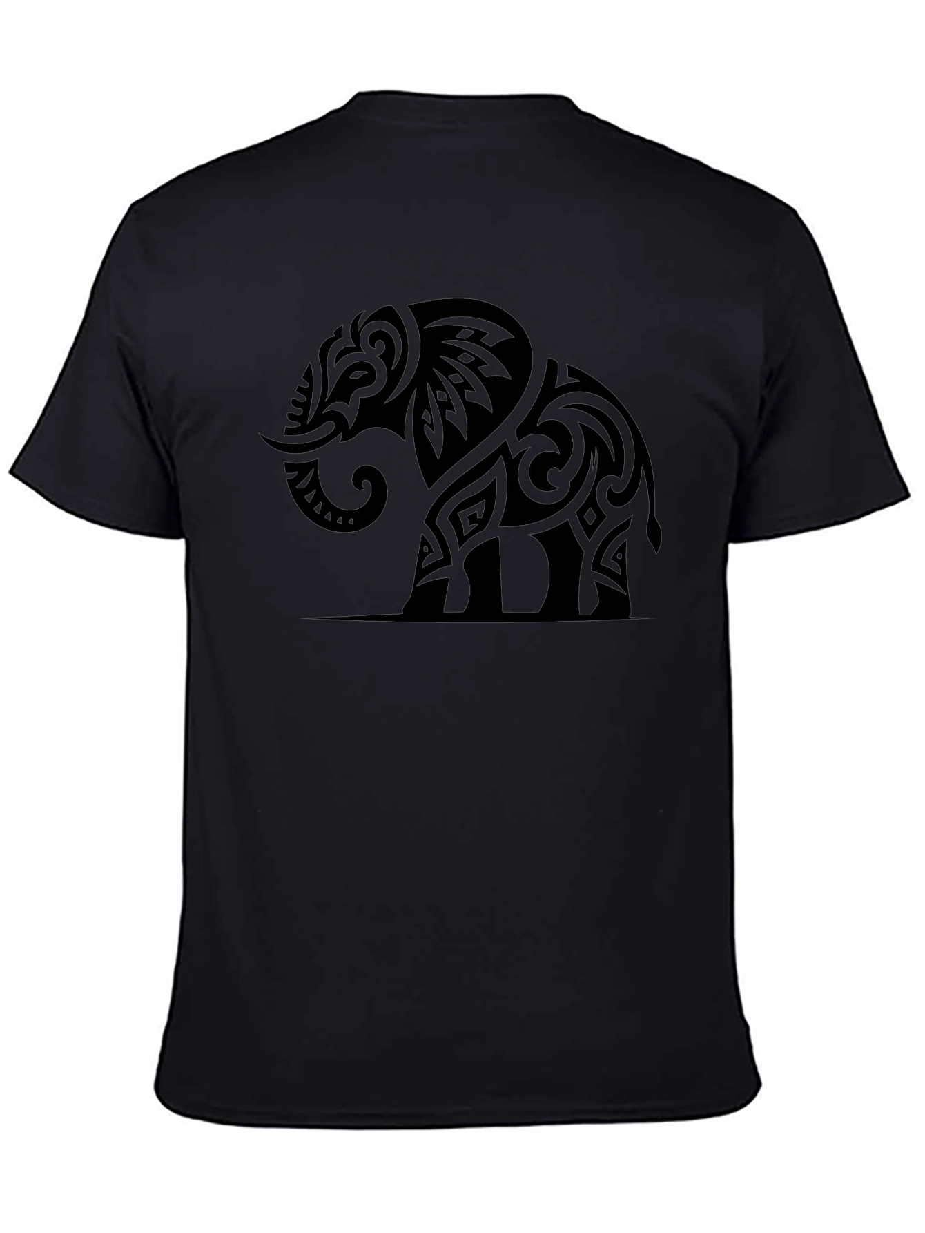 Tribal Elephant Graphic Tee - Black Cotton Casual Shirt