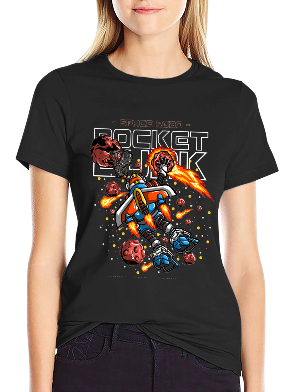 Rocket Dunk Space Robot Black T-Shirt