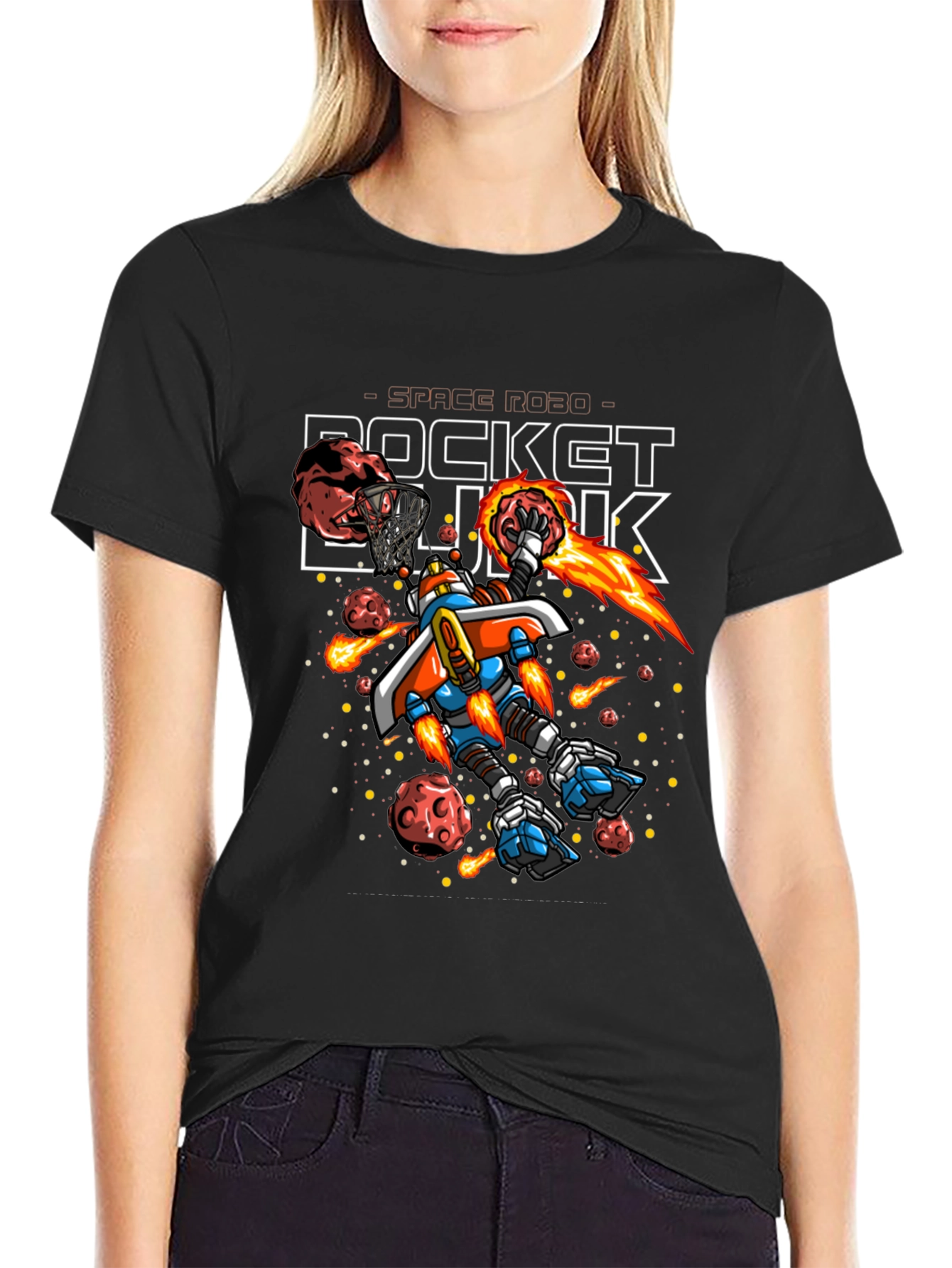 Rocket Dunk Space Robot Black T-Shirt