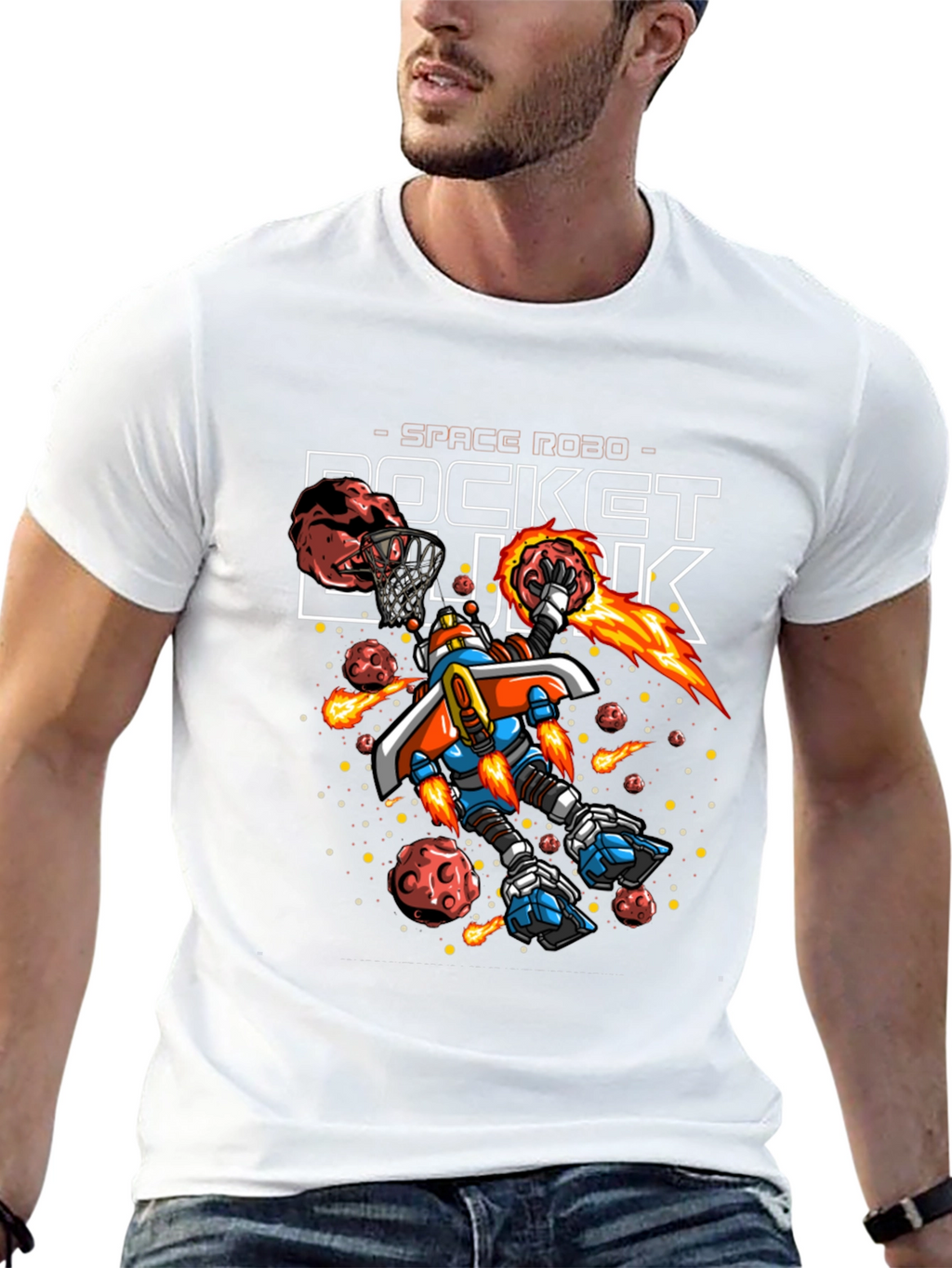 Rocket Dunk Space Robot Black T-Shirt