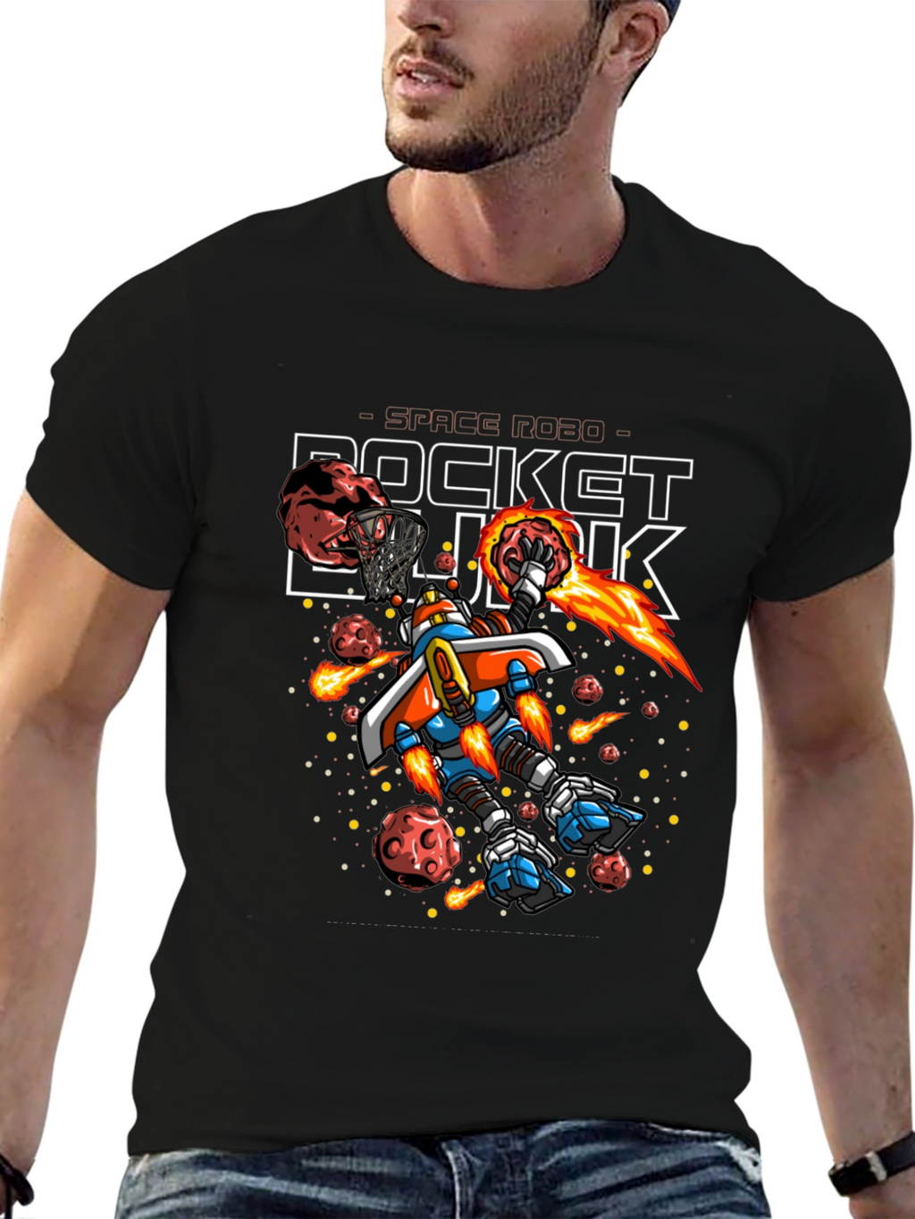 Rocket Dunk Space Robot Black T-Shirt