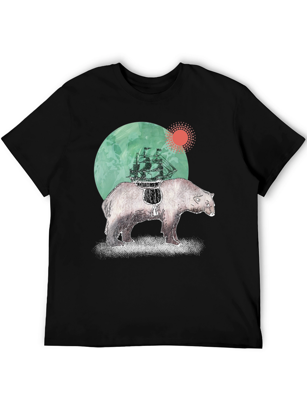 Bear and Ship Graphic T-Shirt