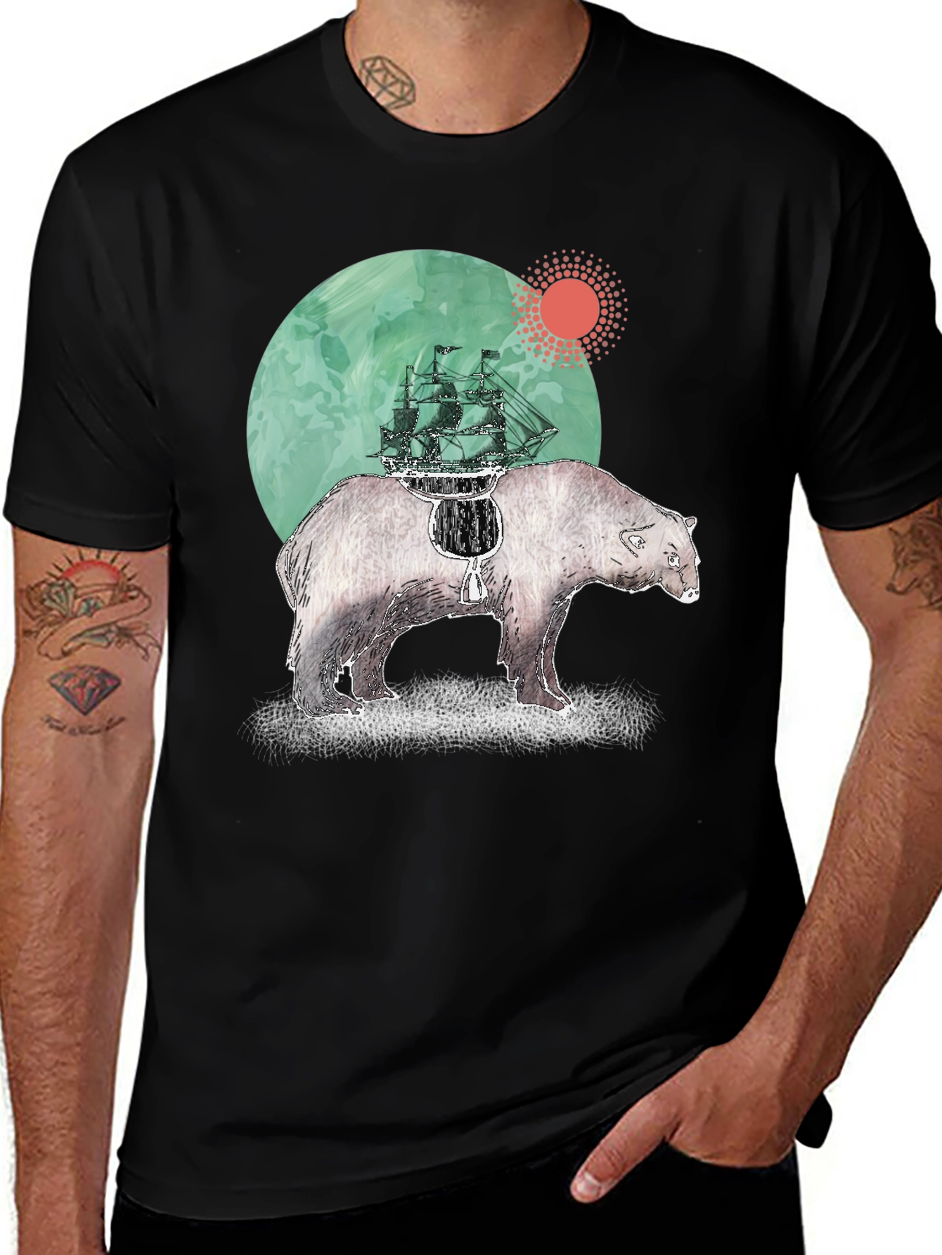 Bear and Ship Graphic T-Shirt