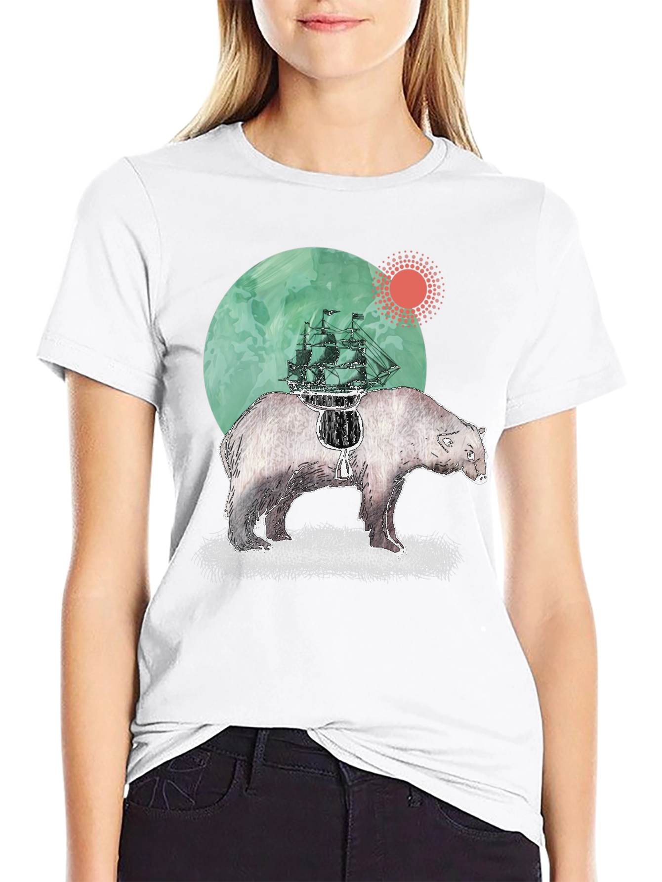 Bear and Ship Graphic T-Shirt