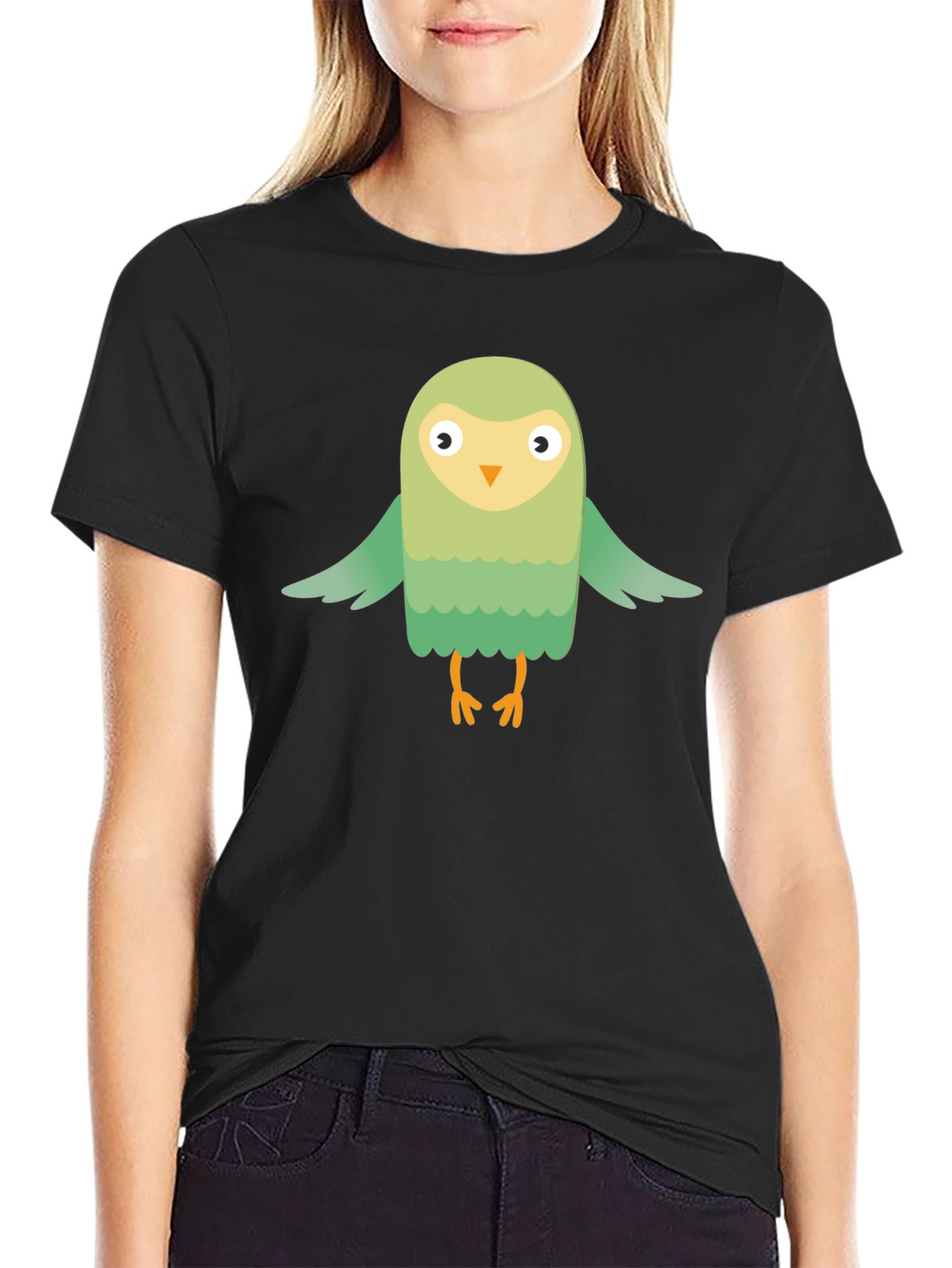 Cute Cartoon Bird Graphic Tee - Mens Black T-Shirt