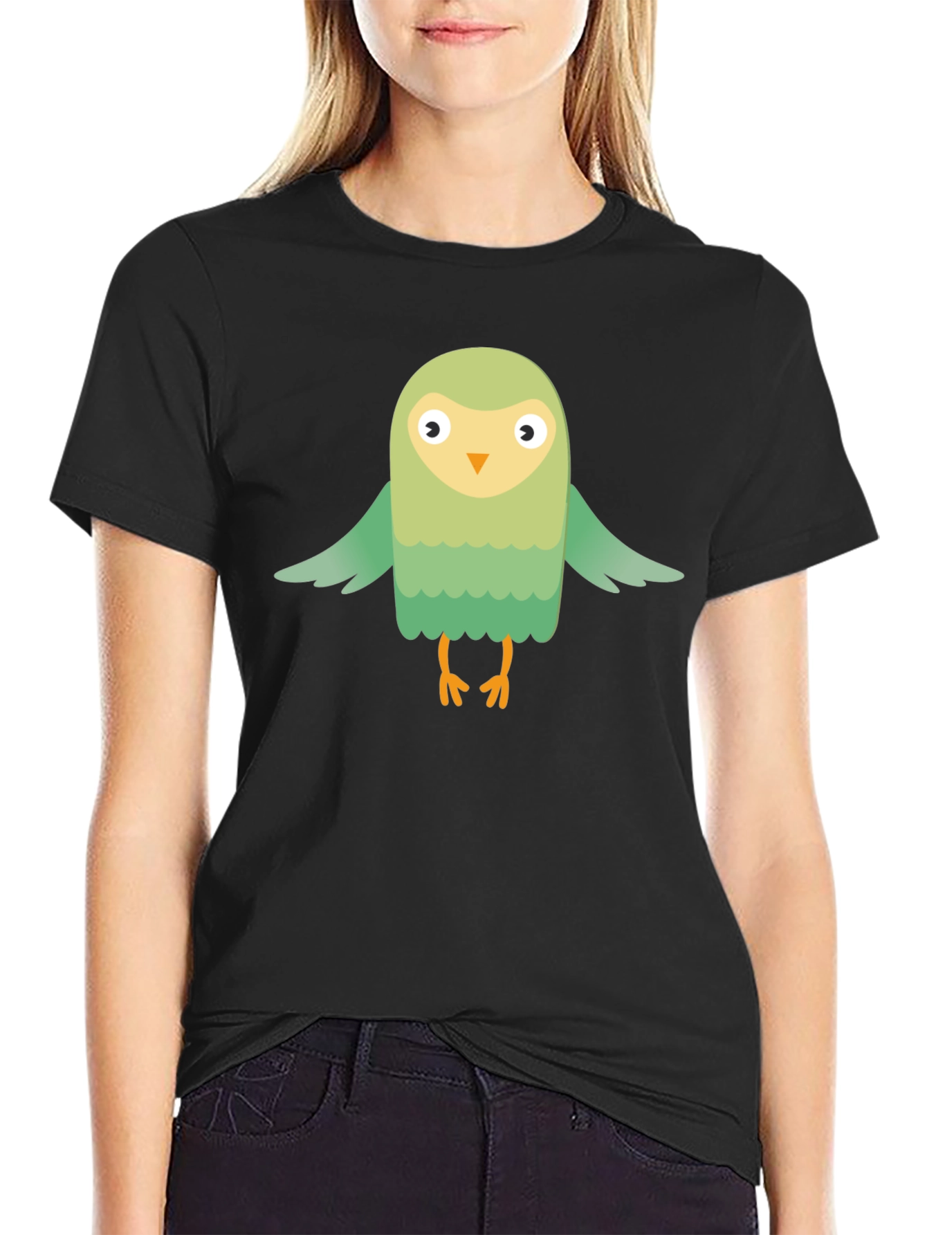 Cute Cartoon Bird Graphic Tee - Mens Black T-Shirt