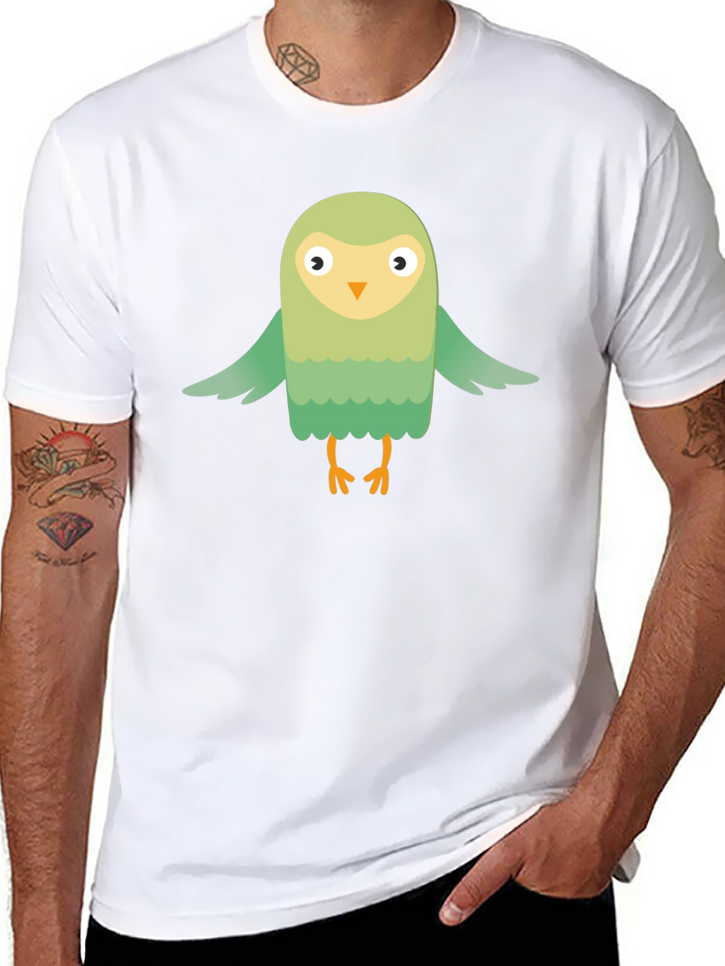 Cute Cartoon Bird Graphic Tee - Mens Black T-Shirt