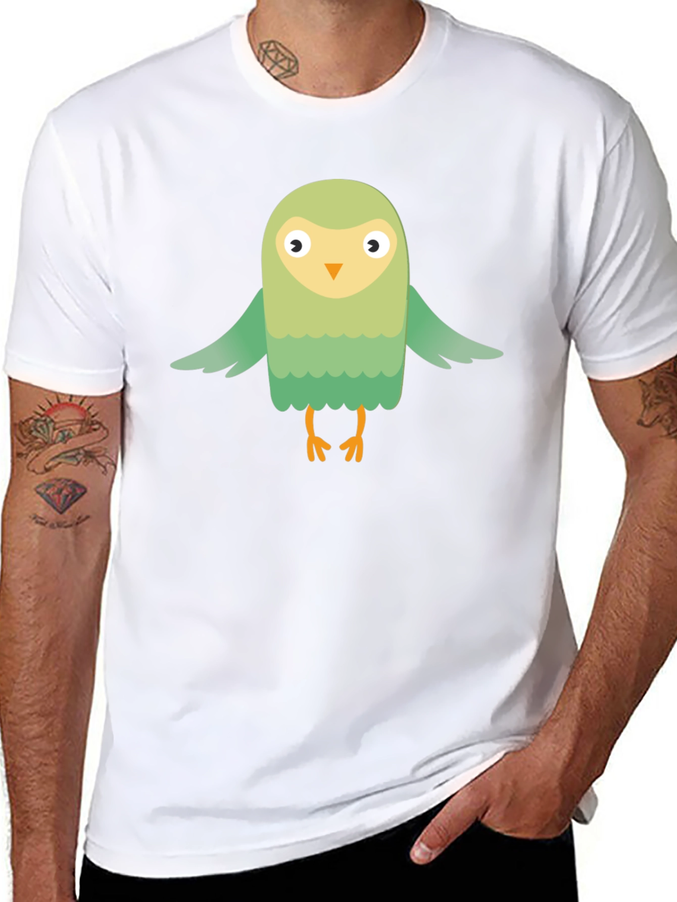 Cute Cartoon Bird Graphic Tee - Mens Black T-Shirt