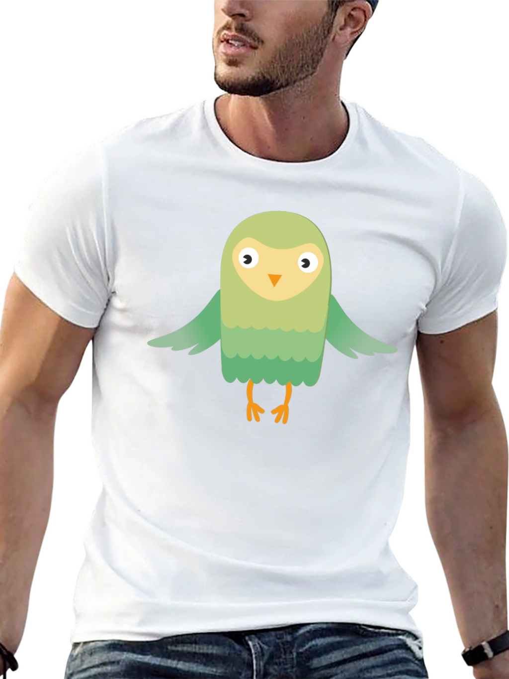 Cute Cartoon Bird Graphic Tee - Mens Black T-Shirt