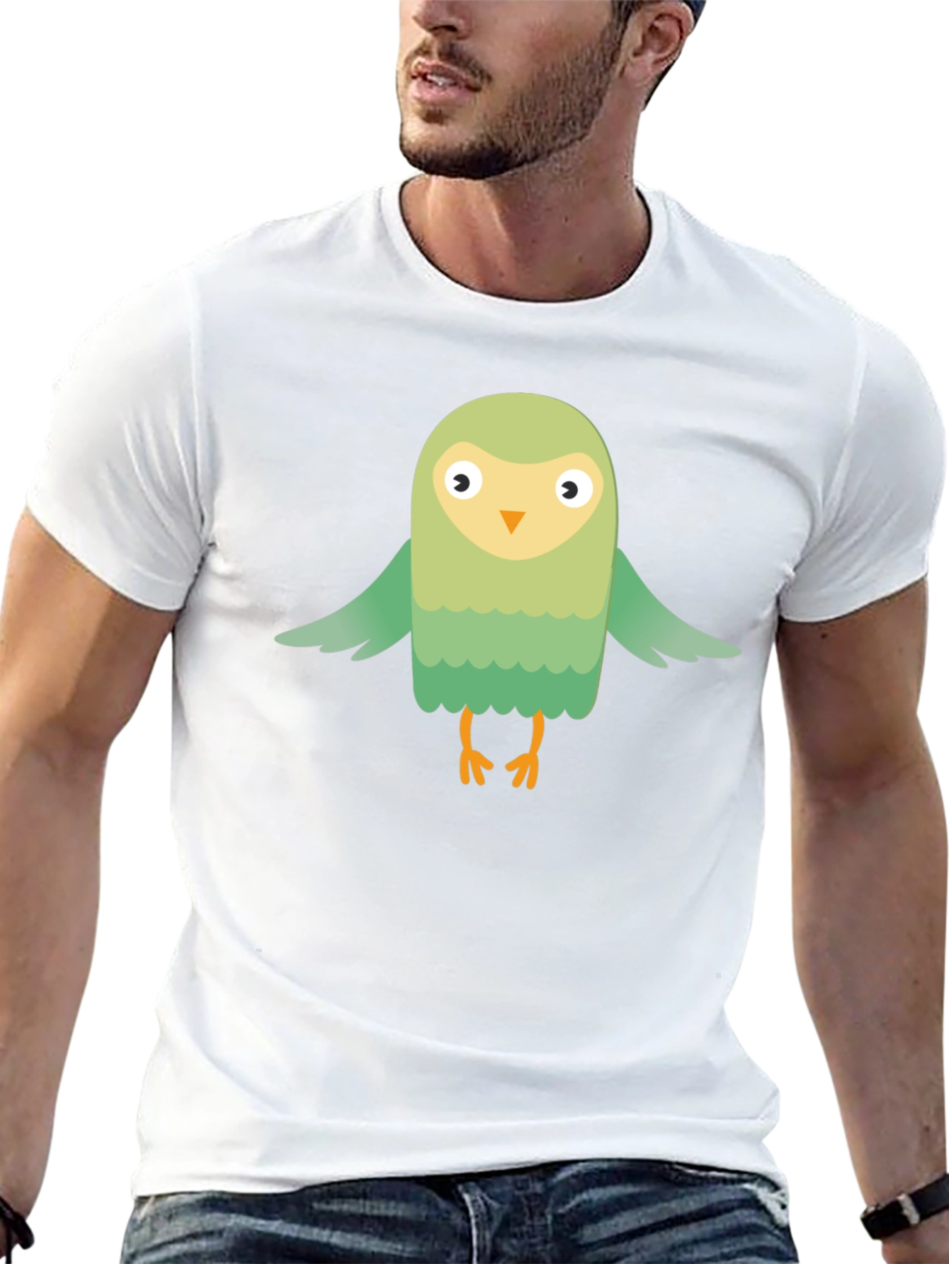 Cute Cartoon Bird Graphic Tee - Mens Black T-Shirt