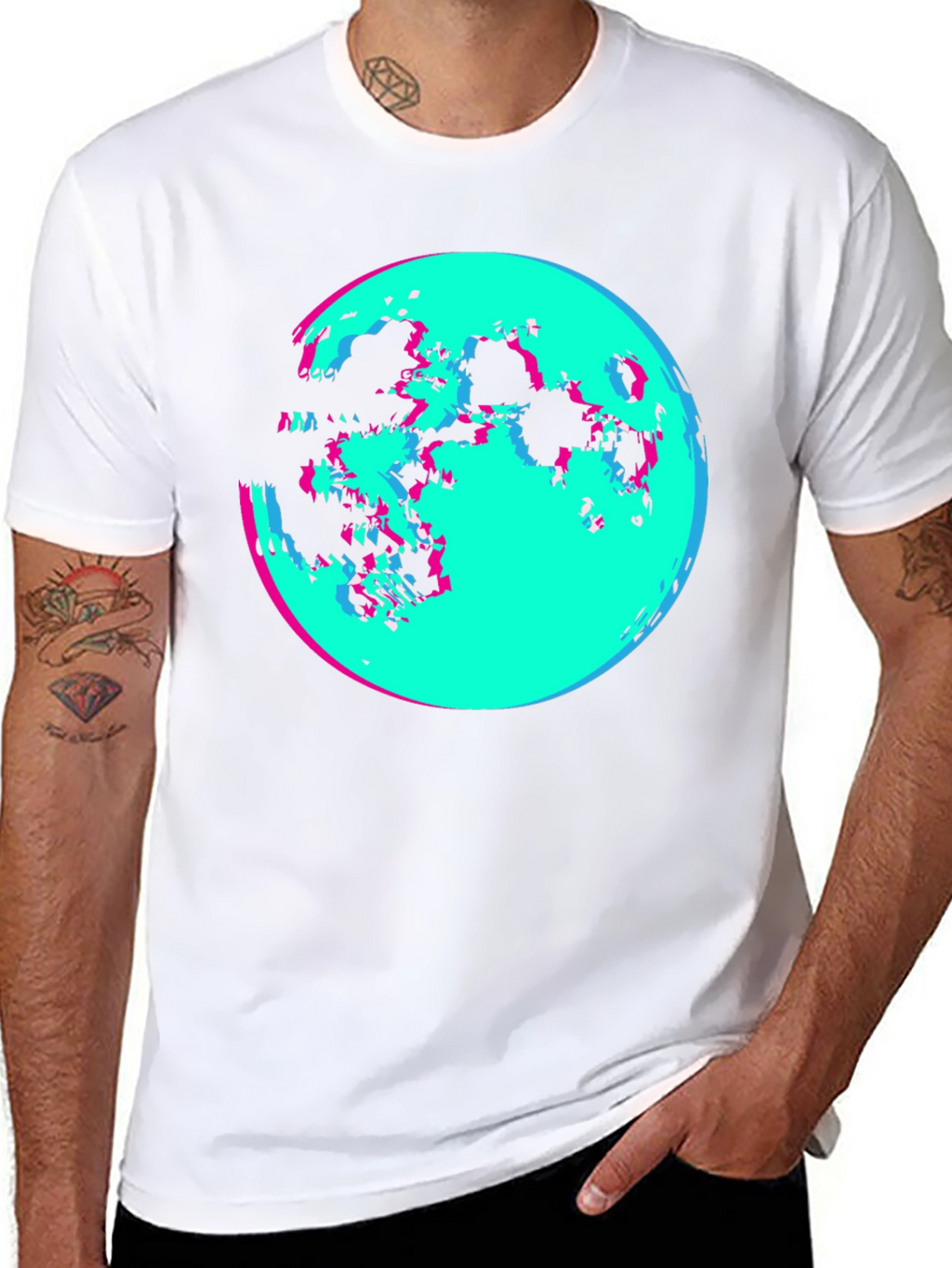 Vaporwave Moon Graphic Tee - Black Cotton Shirt