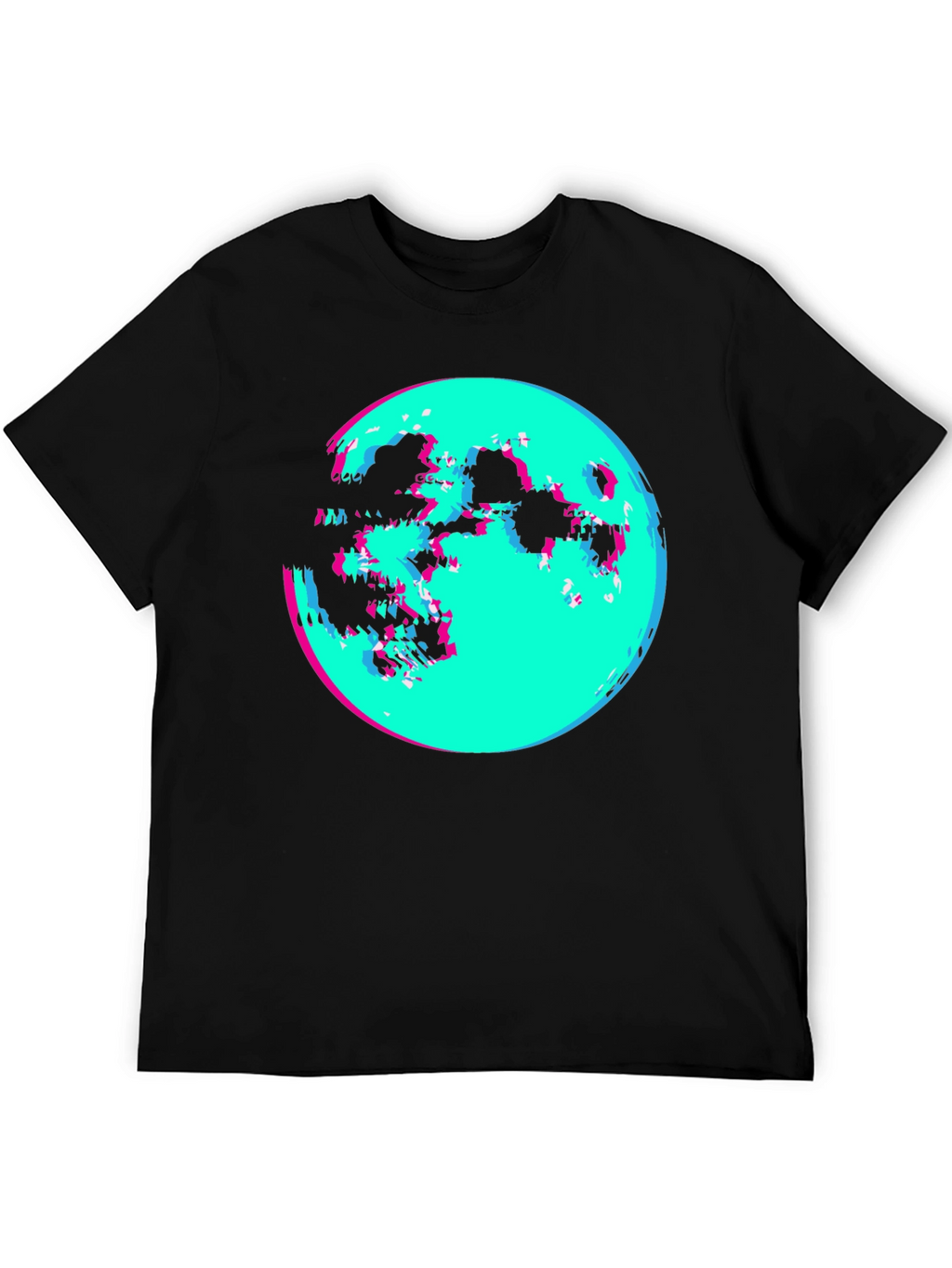 Vaporwave Moon Graphic Tee - Black Cotton Shirt
