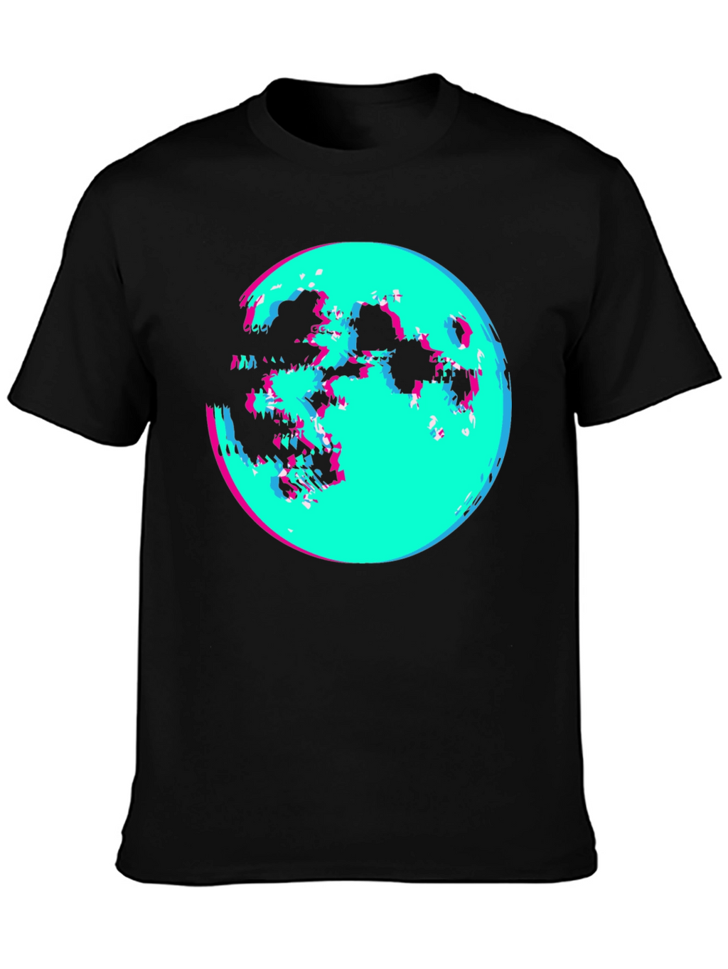 Vaporwave Moon Graphic Tee - Black Cotton Shirt
