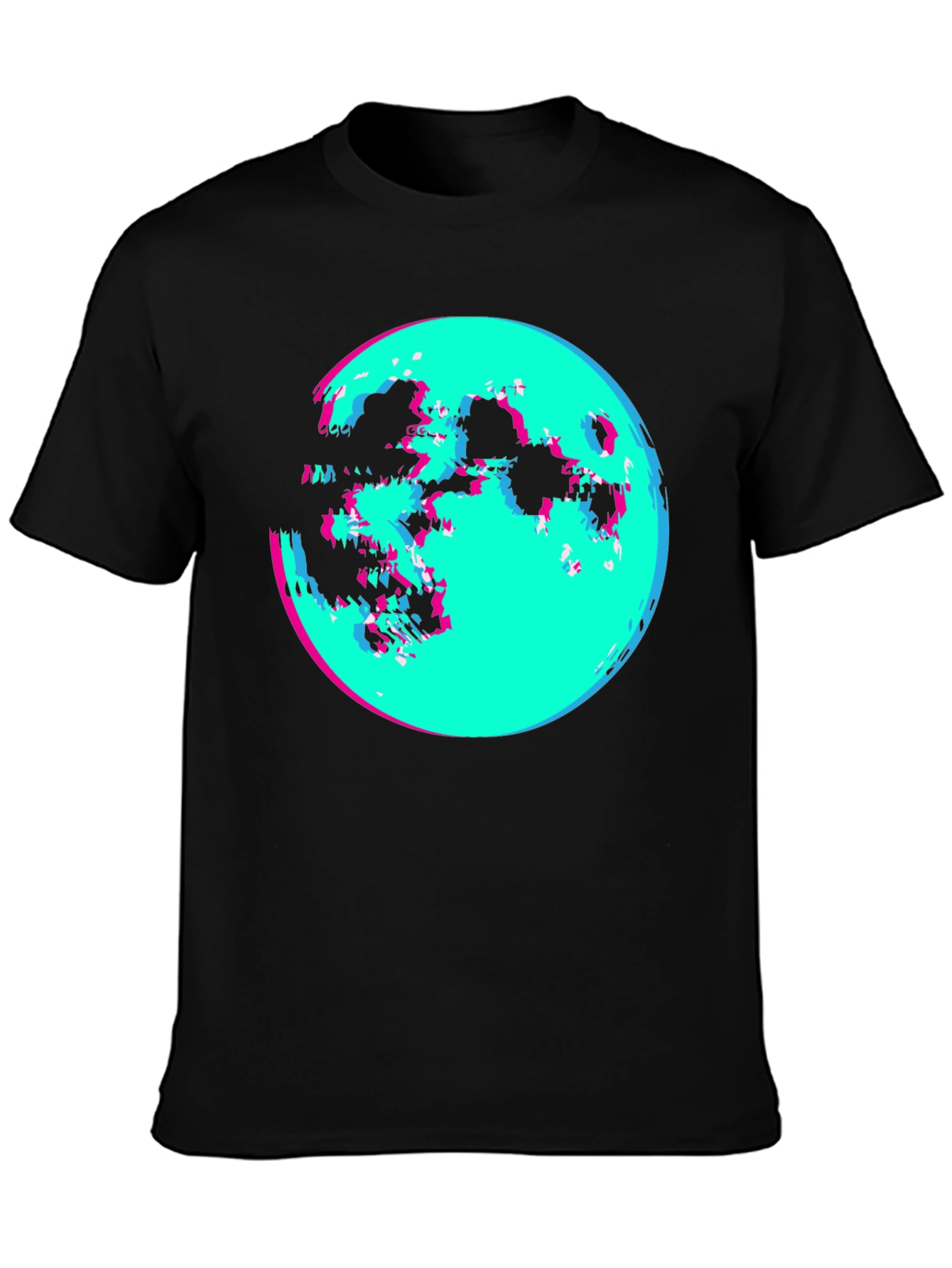 Vaporwave Moon Graphic Tee - Black Cotton Shirt