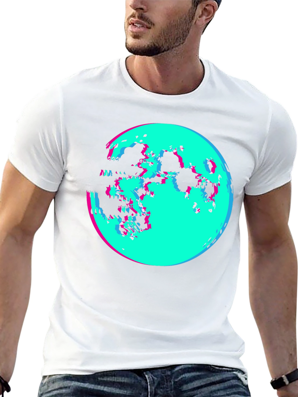 Vaporwave Moon Graphic Tee - Black Cotton Shirt