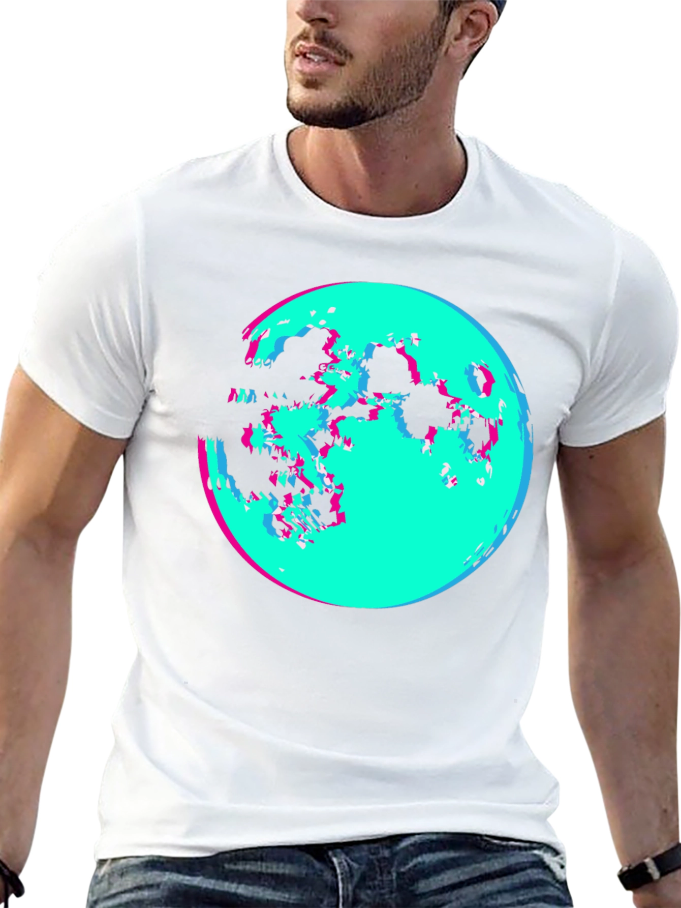 Vaporwave Moon Graphic Tee - Black Cotton Shirt
