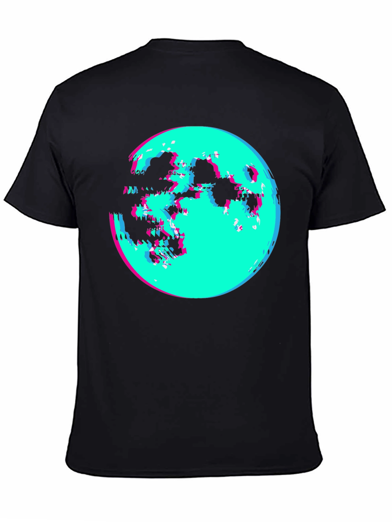 Vaporwave Moon Graphic Tee - Black Cotton Shirt