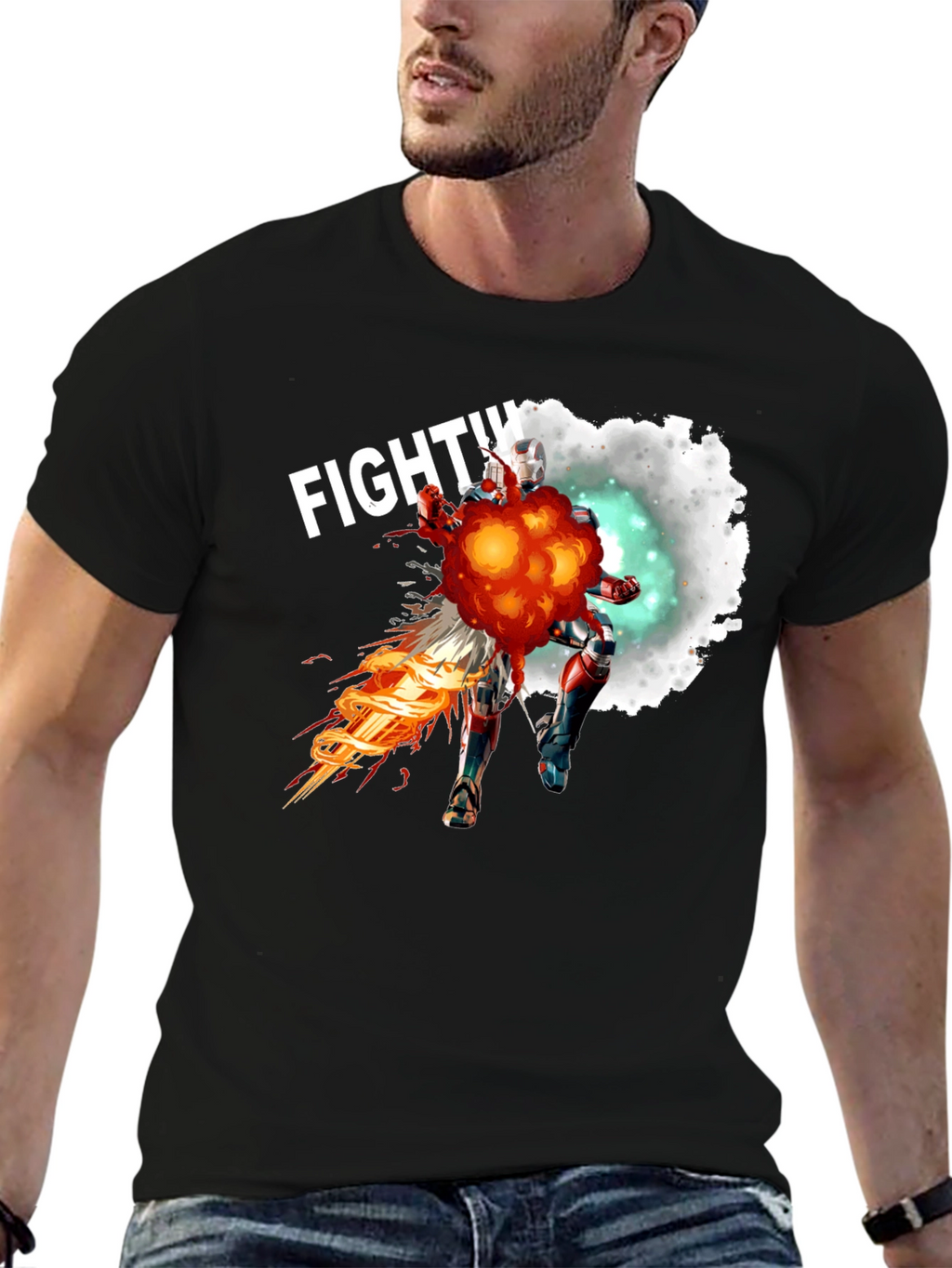 Fighting Hero Graphic T-Shirt - Black